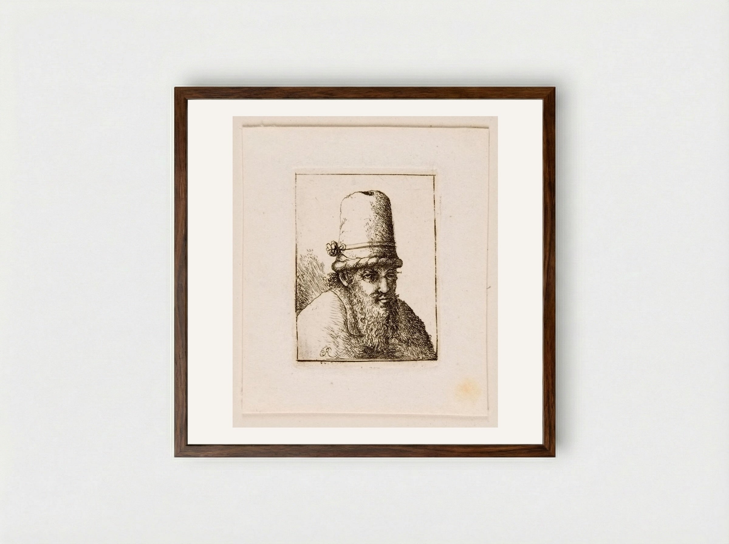 Bust of an Old Man with Long Beard and High Hat - David Deuchar - Framed Print Dark Wood