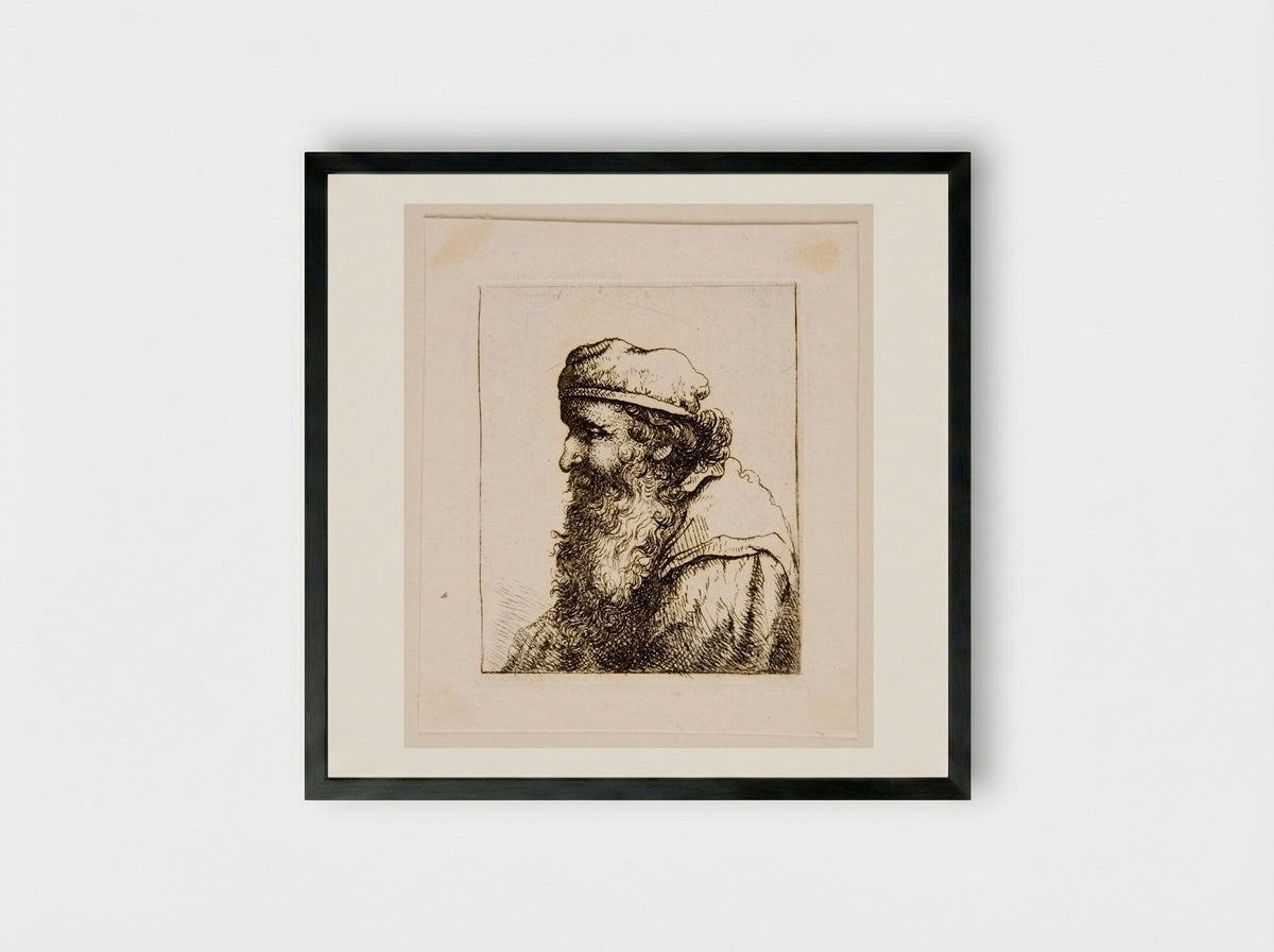 Bust of an Old Man with Long Beard, profile left - David Deuchar - Framed Print Black