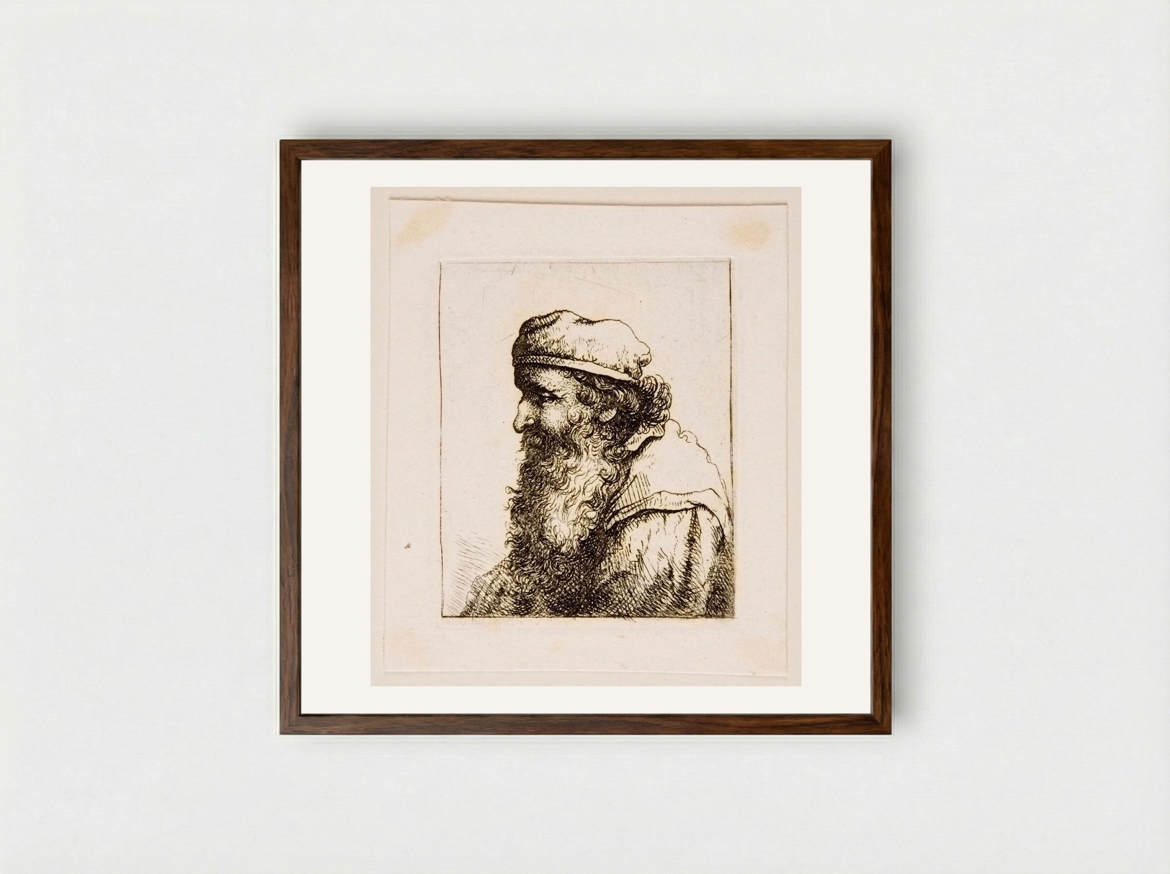 Bust of an Old Man with Long Beard, profile left - David Deuchar - Framed Print Dark Wood
