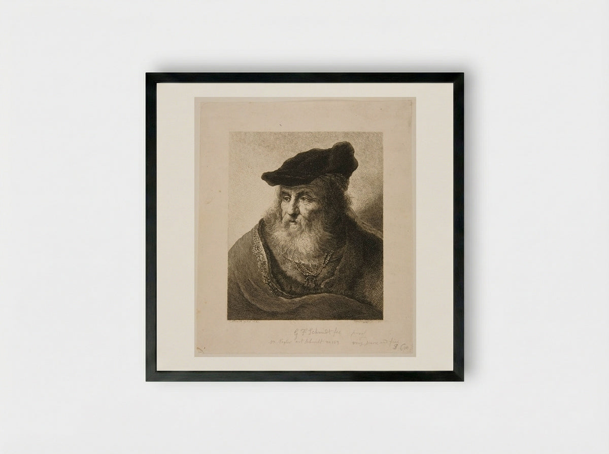 Bust of an Old Man with a Turban - Georg Friedrich Schmidt - Framed Print Black