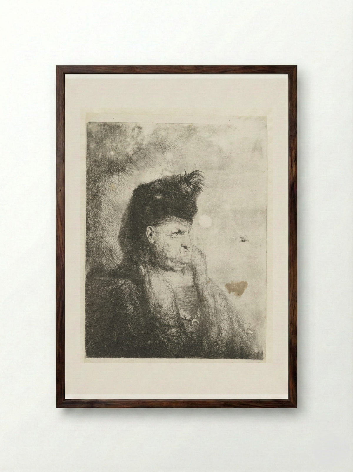 Bust of an Oriental with a Fur Cap - Jan Lievens - Framed Print Dark Wood