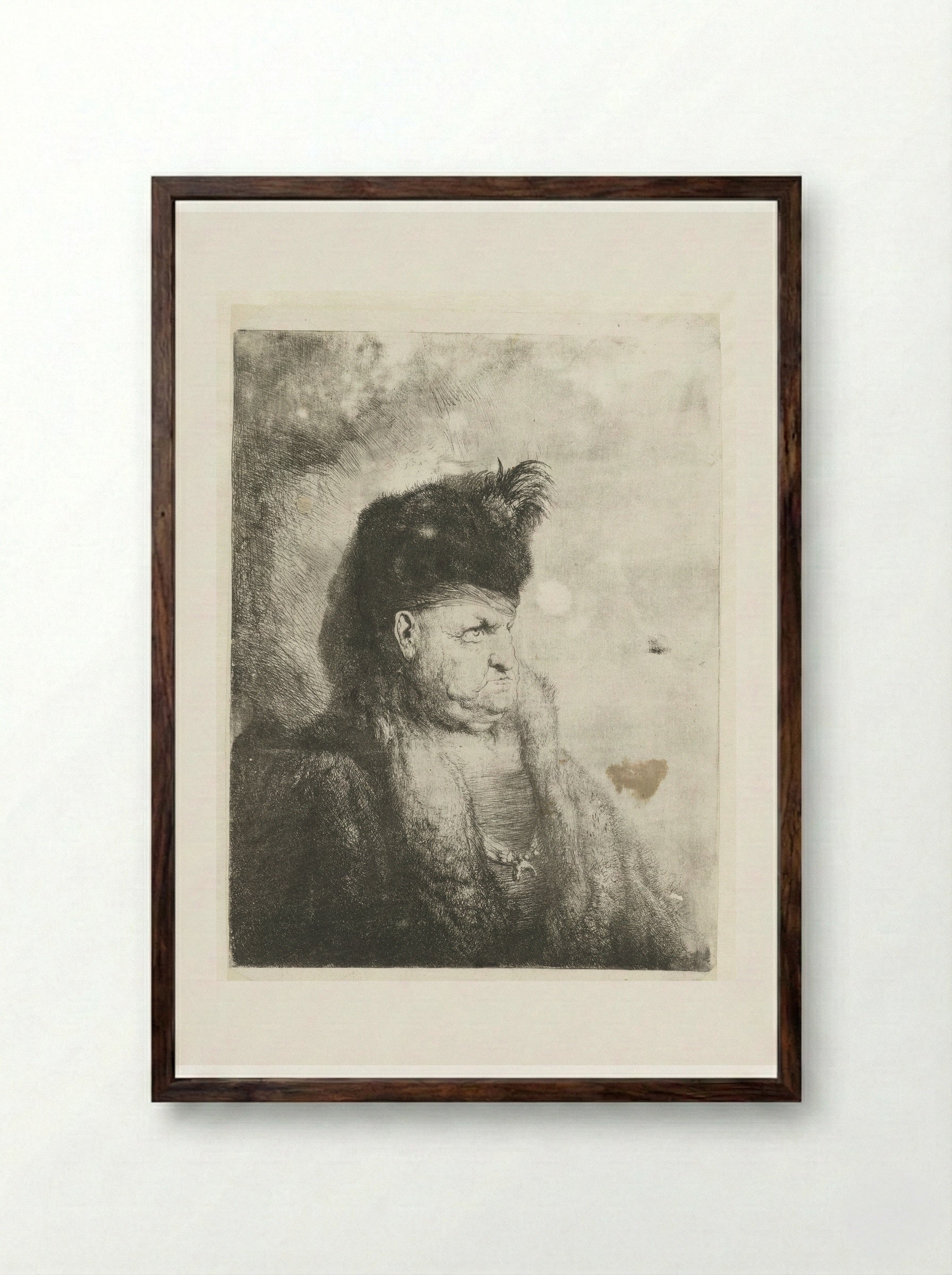 Bust of an Oriental with a Fur Cap - Jan Lievens - Framed Print Dark Wood