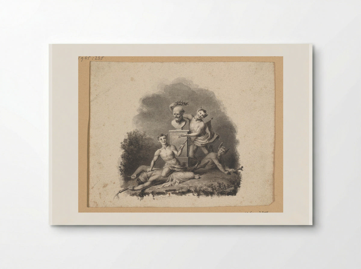 Buste van Socrates omgeven door drie saters - Johann Wilhelm Kaiser (I) - Poster