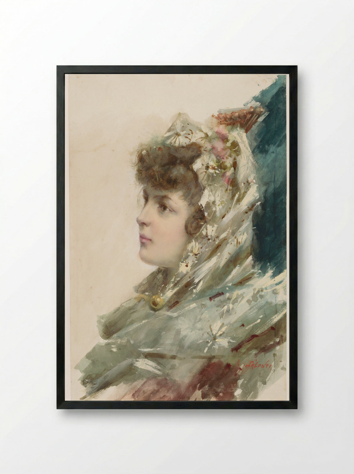Buste van een jonge vrouw, in profiel naar links - A. Salanti - Framed Print Black