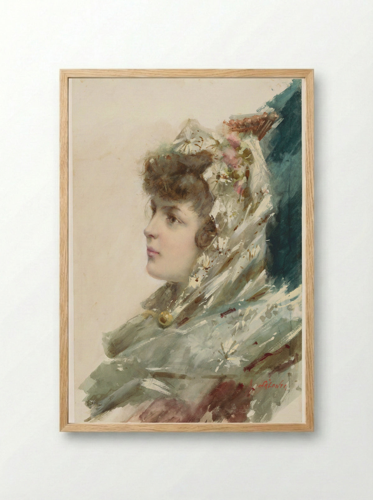 Buste van een jonge vrouw, in profiel naar links - A. Salanti - Framed Print Wood