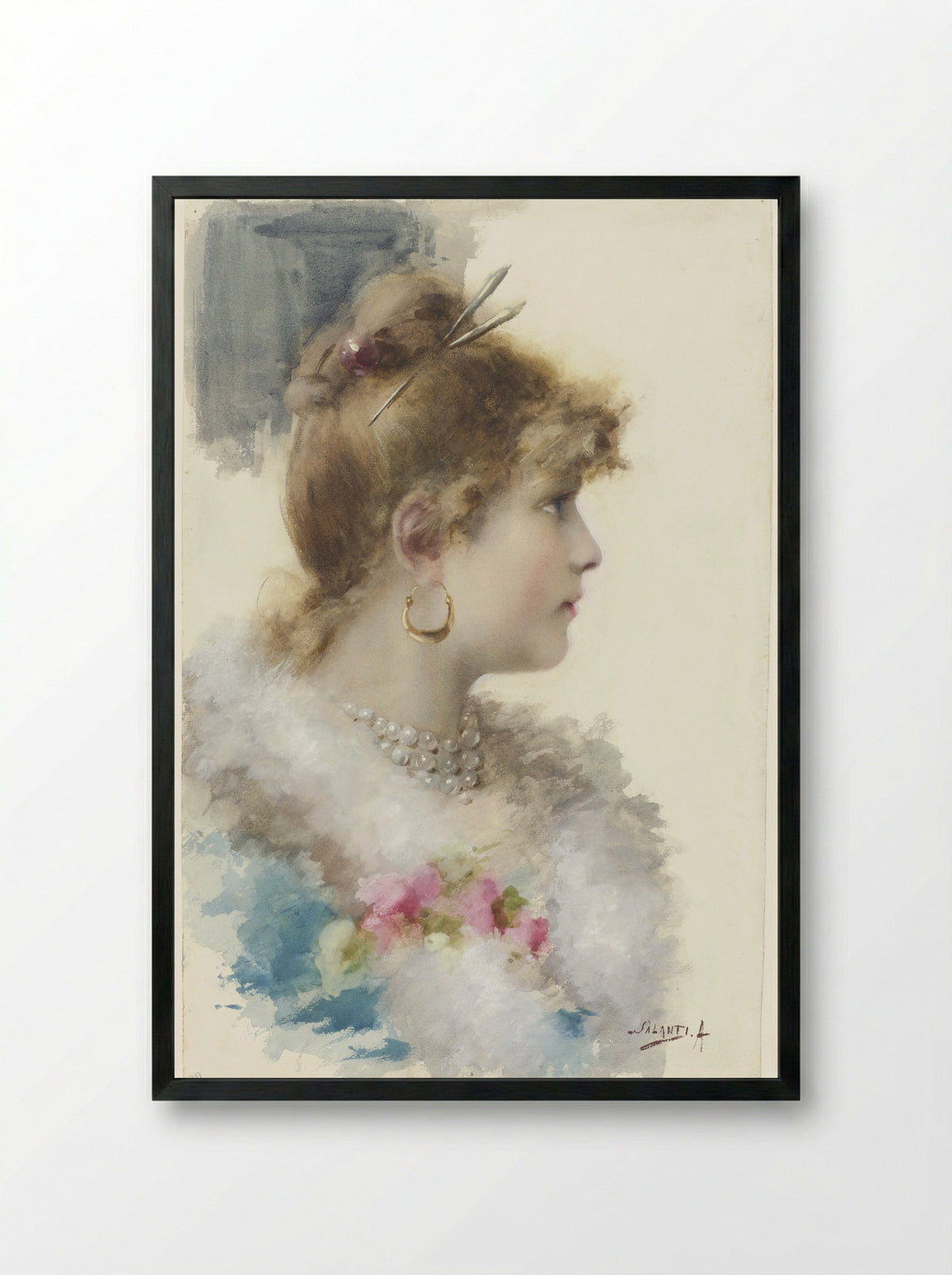 Buste van een jonge vrouw, in profiel naar rechts - A. Salanti - Framed Print Black