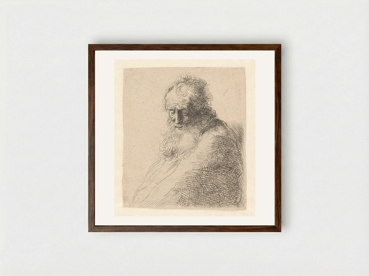 Buste van een oude man met baard, de blik omlaag: driekwart naar rechts - Michael Willmann - Framed Print Dark Wood