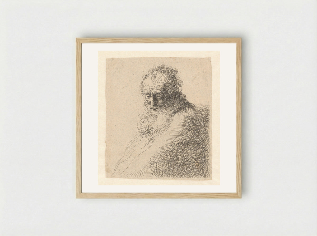 Buste van een oude man met baard, de blik omlaag: driekwart naar rechts - Michael Willmann - Framed Print Wood