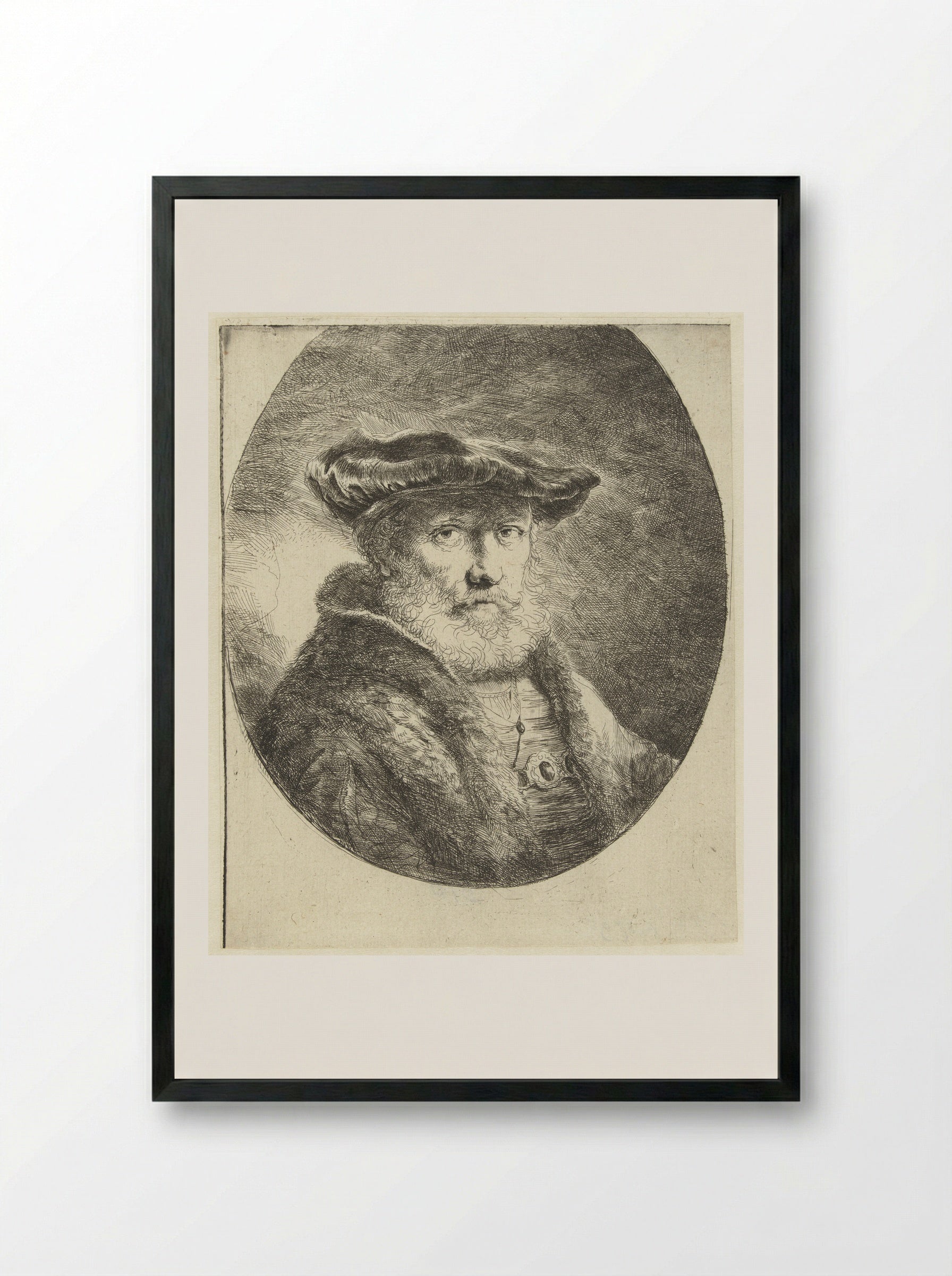 Buste van een oude man met fluwelen baret - Ferdinand Bol - Framed Print Black
