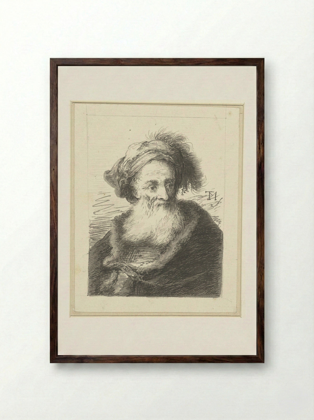 Buste van een oude man - Johann Georg Trautmann - Framed Print Dark Wood