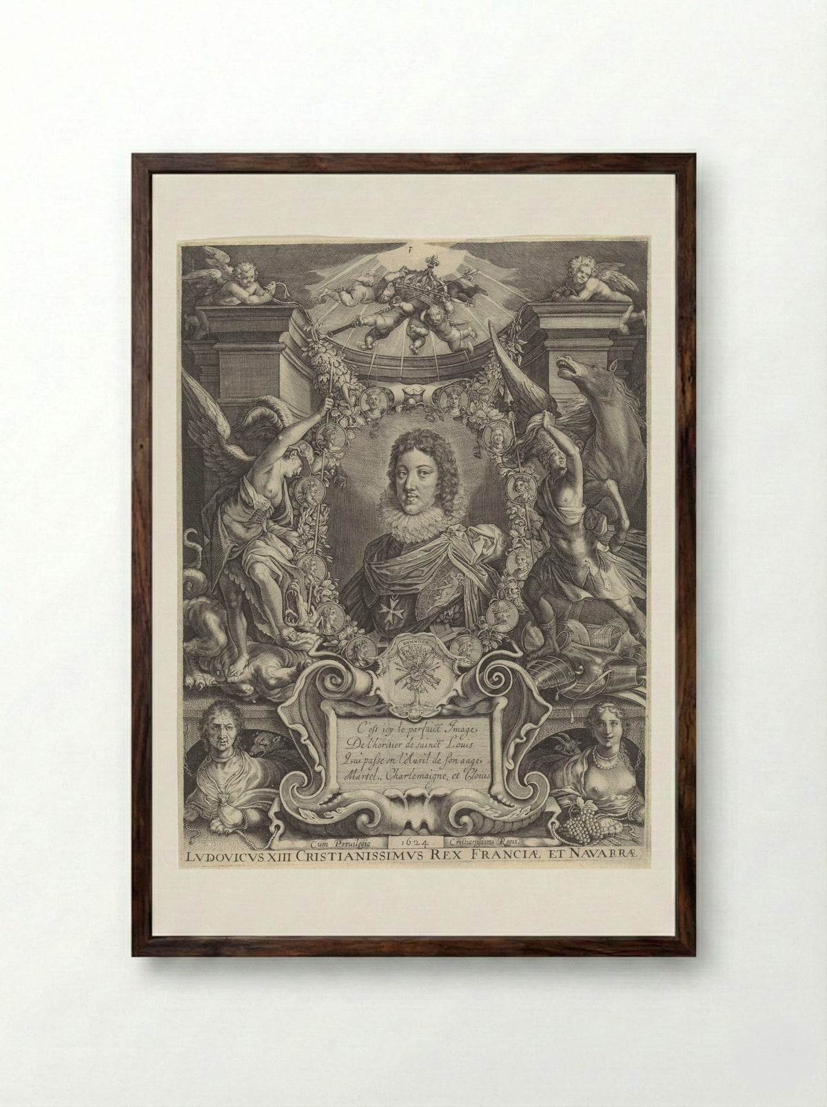 Busteportret van Lodewijk XIII - Crispijn van de Passe (II) - Framed Print Dark Wood