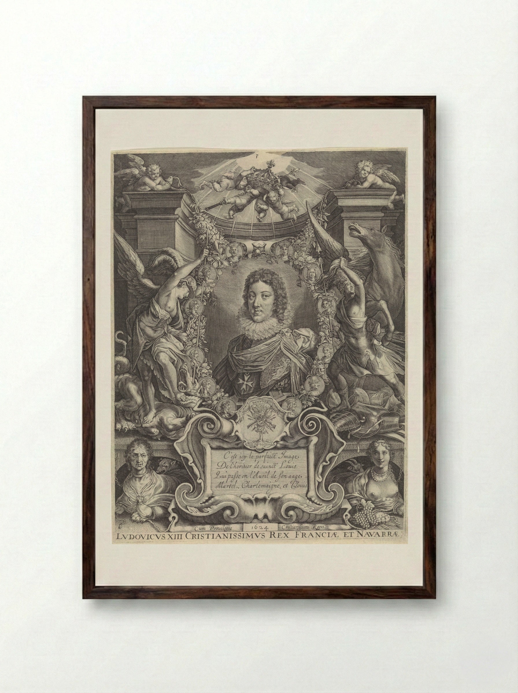 Busteportret van Lodewijk XIII - Crispijn van de Passe (II) - Framed Print Dark Wood