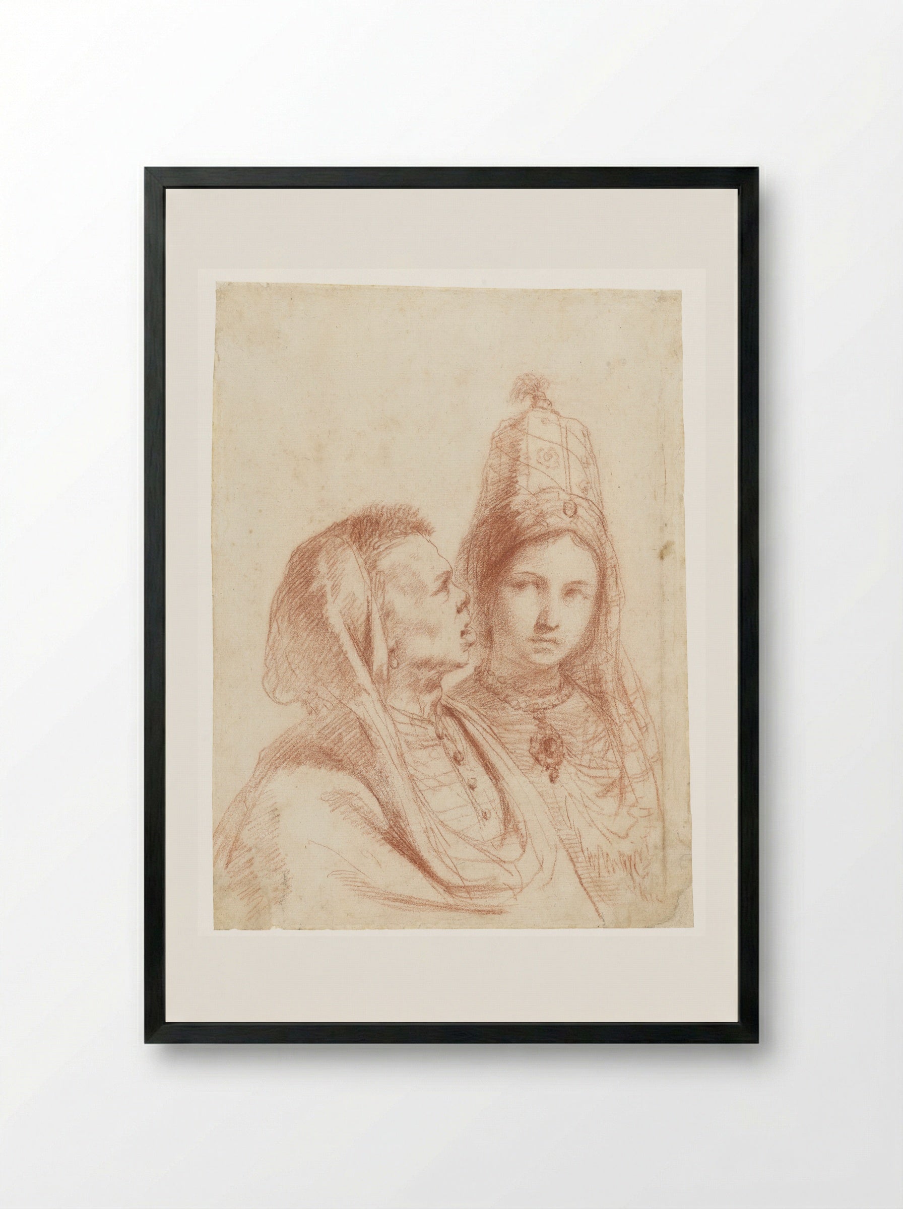Busts of a Man and a Woman in South-Eastern European Costumes - Guercino - Framed Print Black