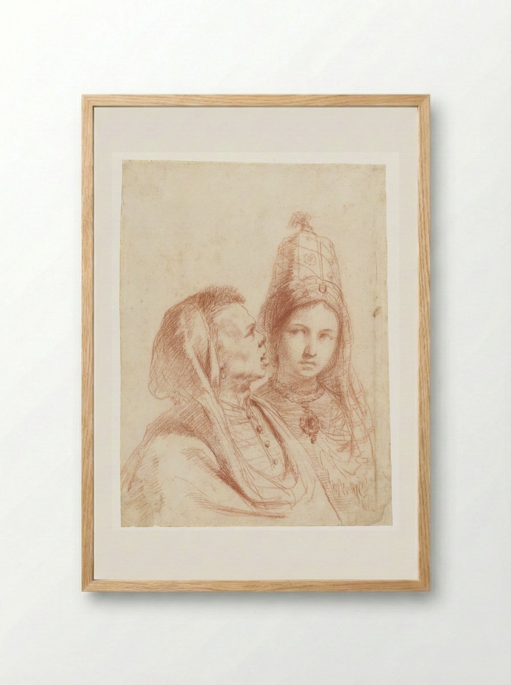 Busts of a Man and a Woman in South-Eastern European Costumes - Guercino - Framed Print Wood