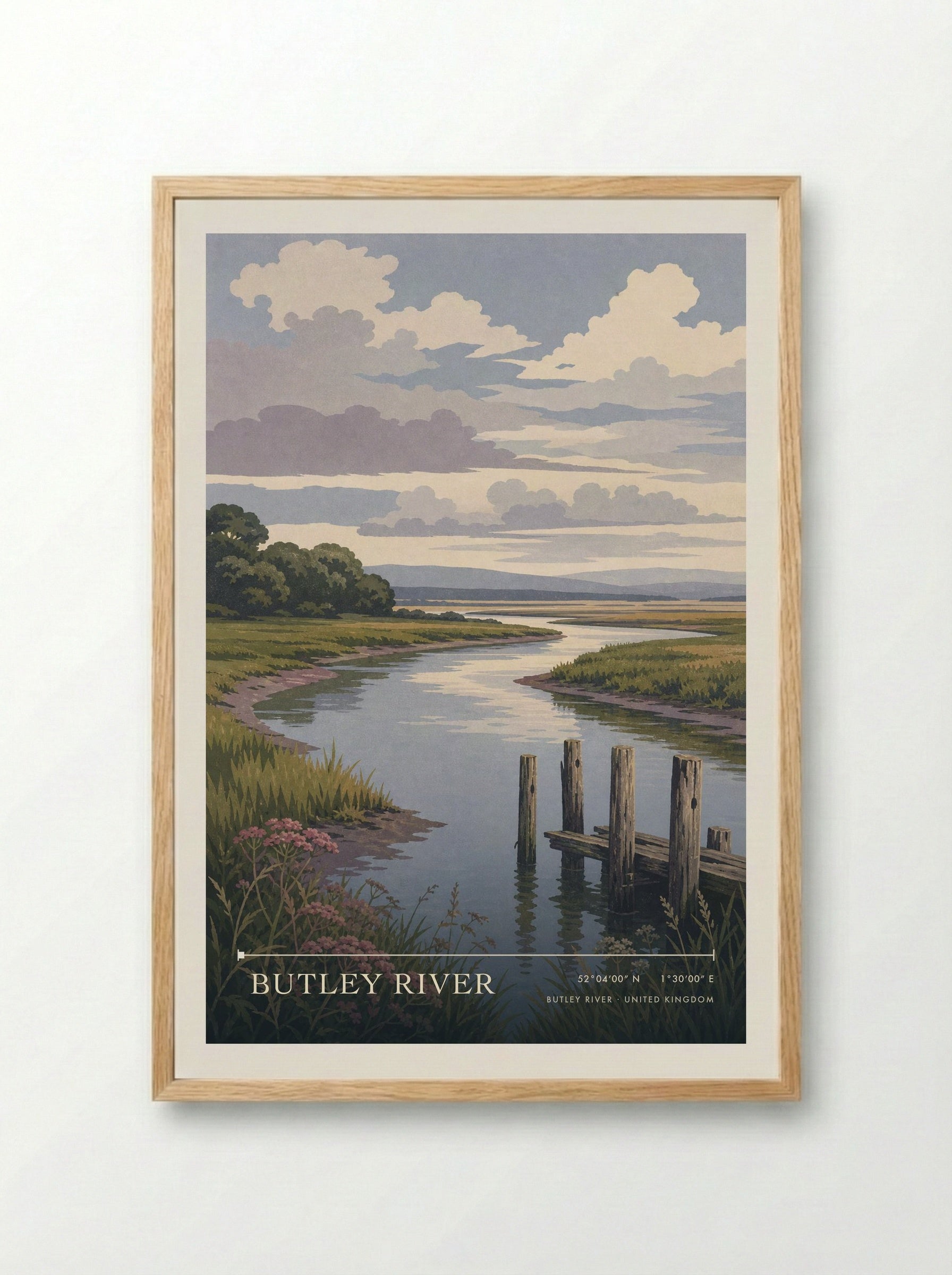 Butley River United Kingdom Travel Poster - Framed Print Wood