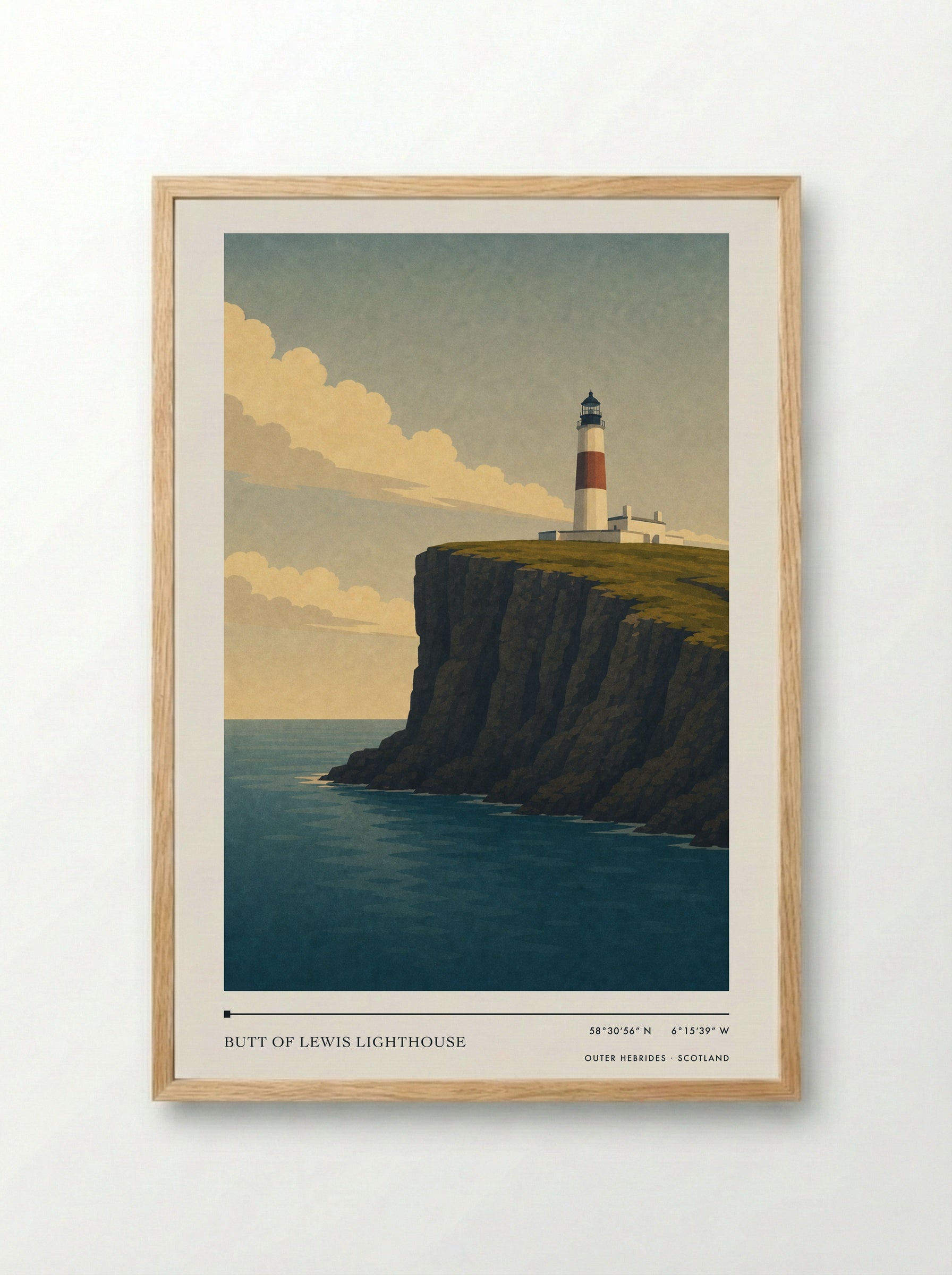 Butt of Lewis Lighthouse Travel Poster Artwork - Framed Print Wood