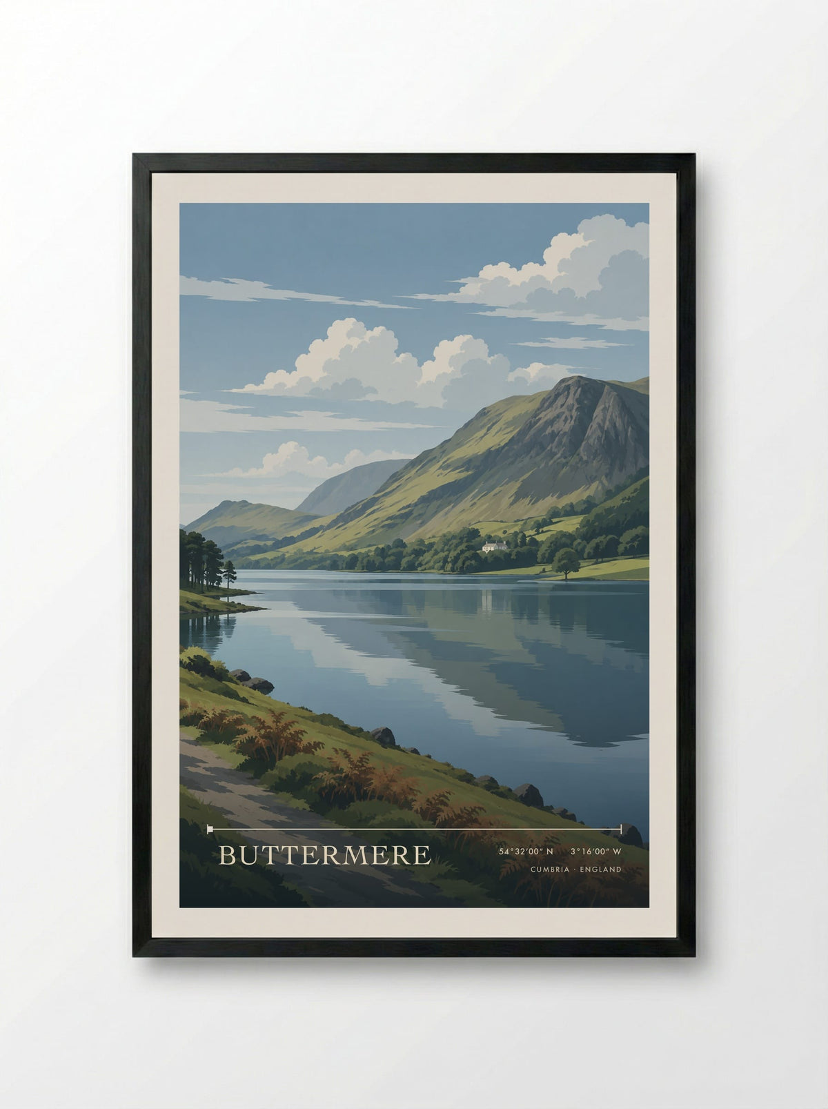 Buttermere, Cumbria | Travel Poster - Framed Print Black