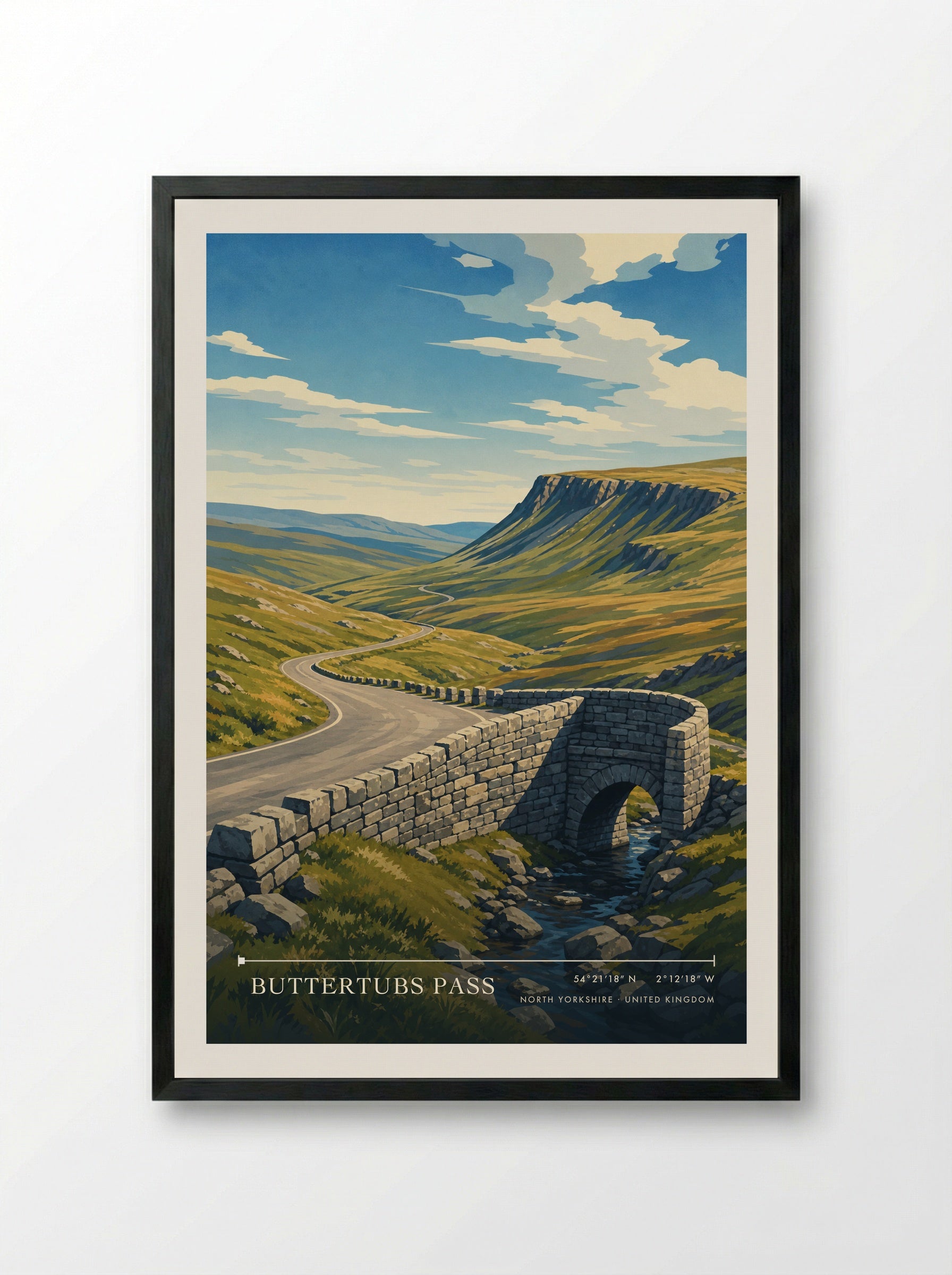 Buttertubs Pass North Yorkshire United Kingdom Travel Poster - Framed Print Black