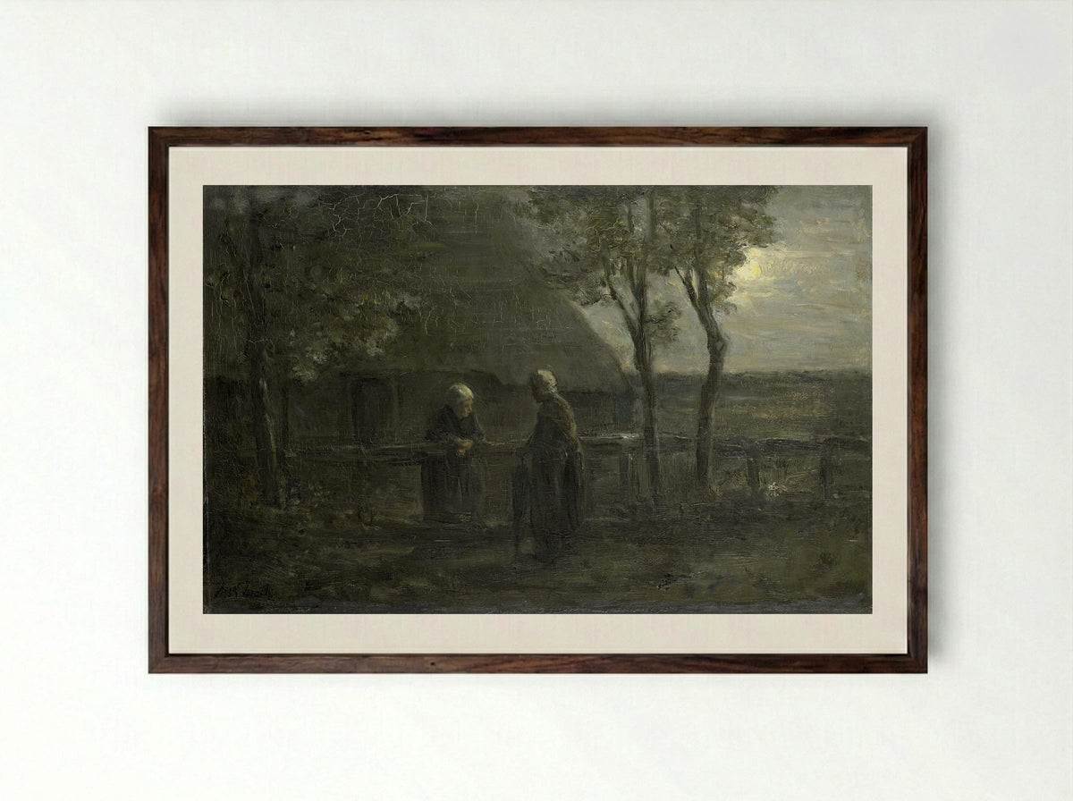 Buurpraatje (Neighbourly Chat) - Jozef Israëls - Framed Print Dark Wood