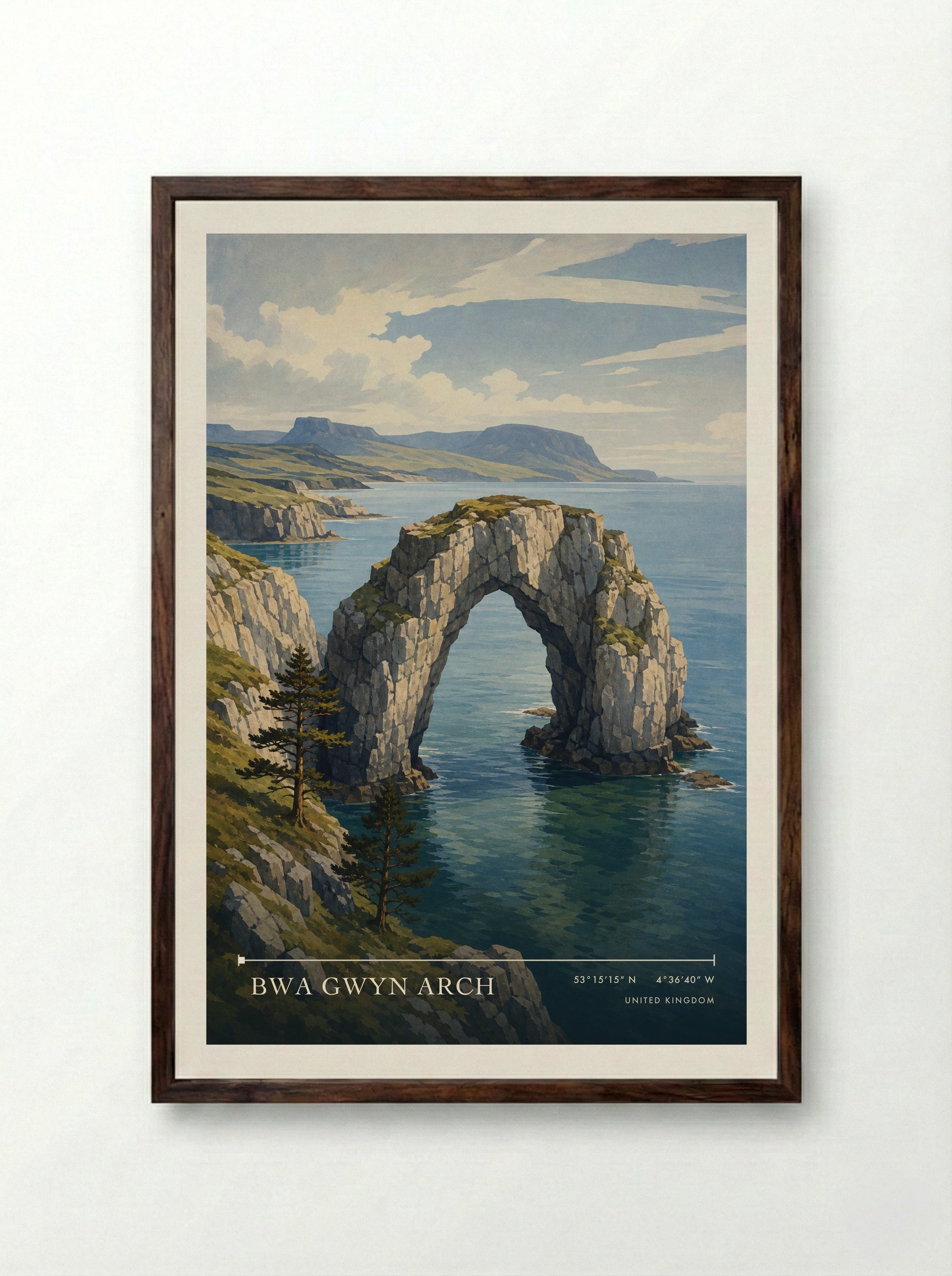 Bwa Gwyn Arch United Kingdom Travel Poster - Framed Print Dark Wood