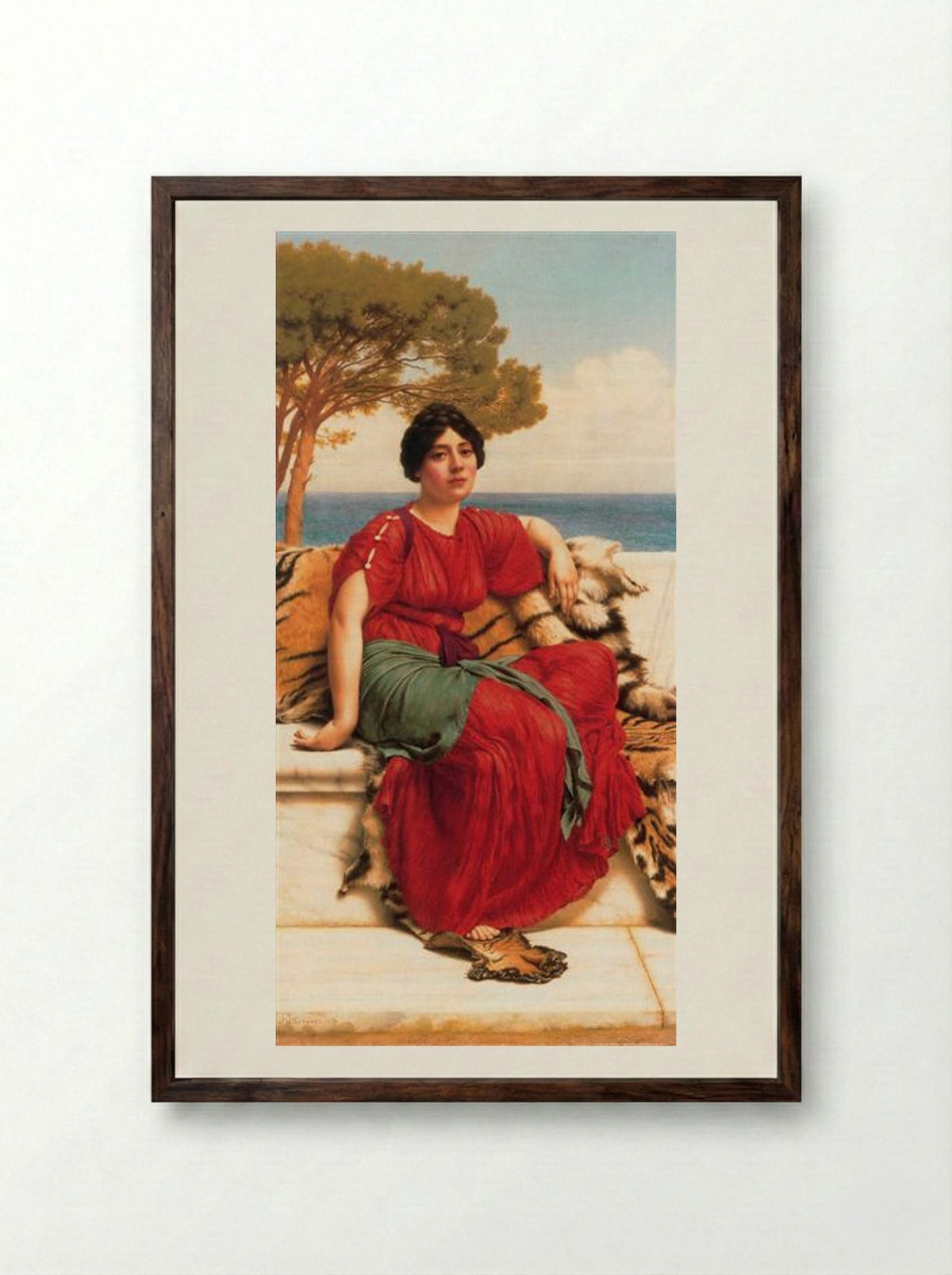 By the Blue Ionian Sea - John William Godward - Framed Print Dark Wood