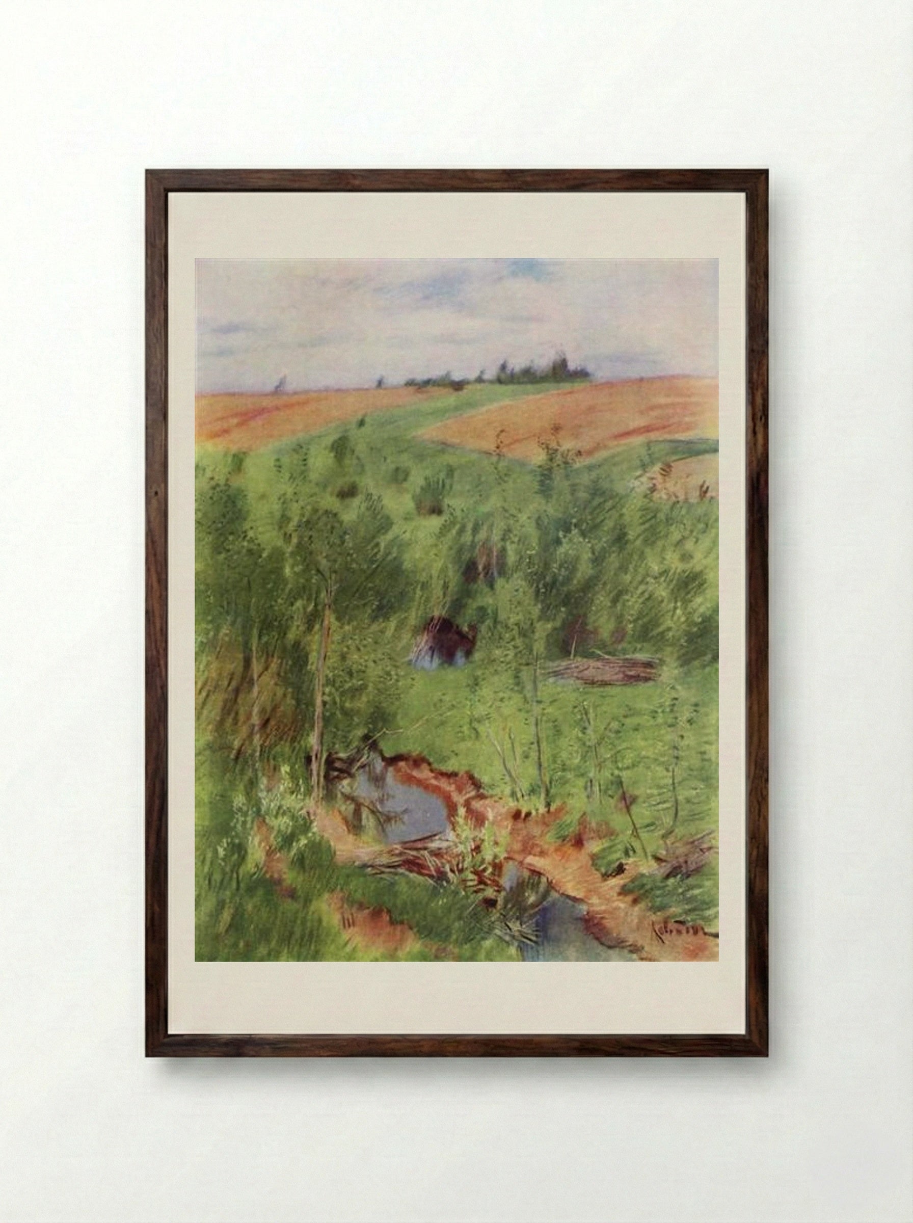 By the Creek - Isaac Levitan - Framed Print Dark Wood