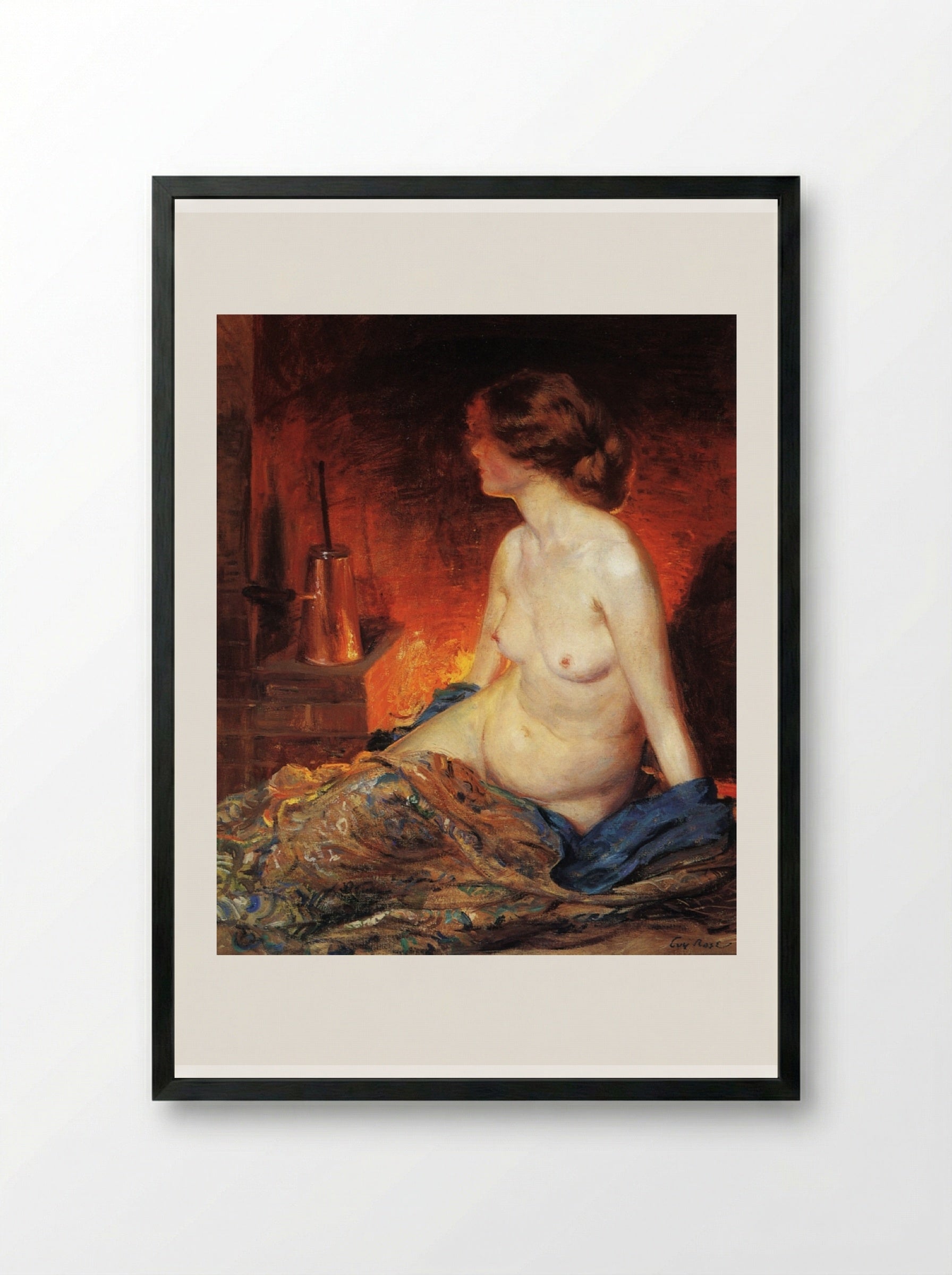By the Fireside - Guy Rose - Framed Print Black