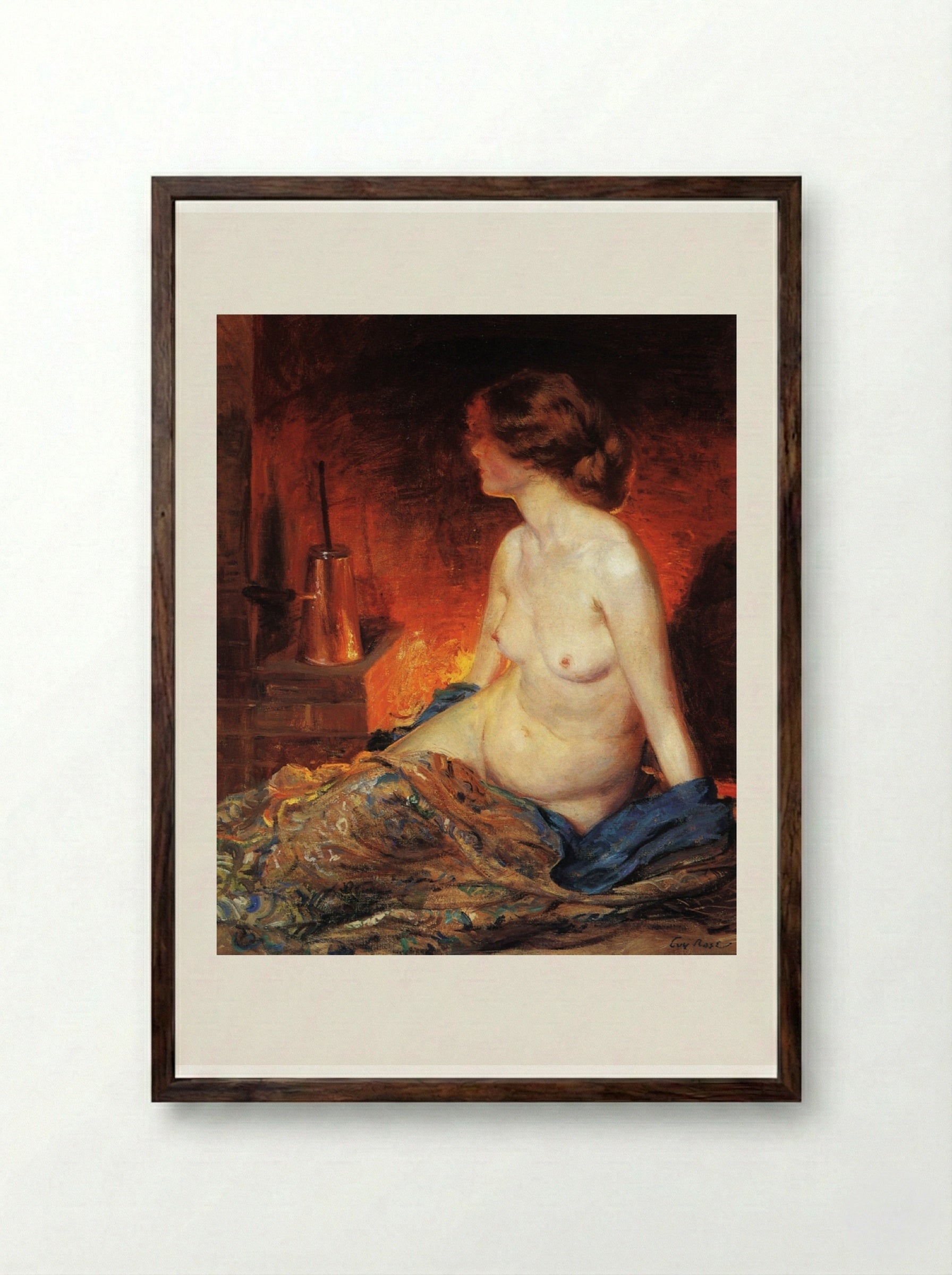 By the Fireside - Guy Rose - Framed Print Dark Wood