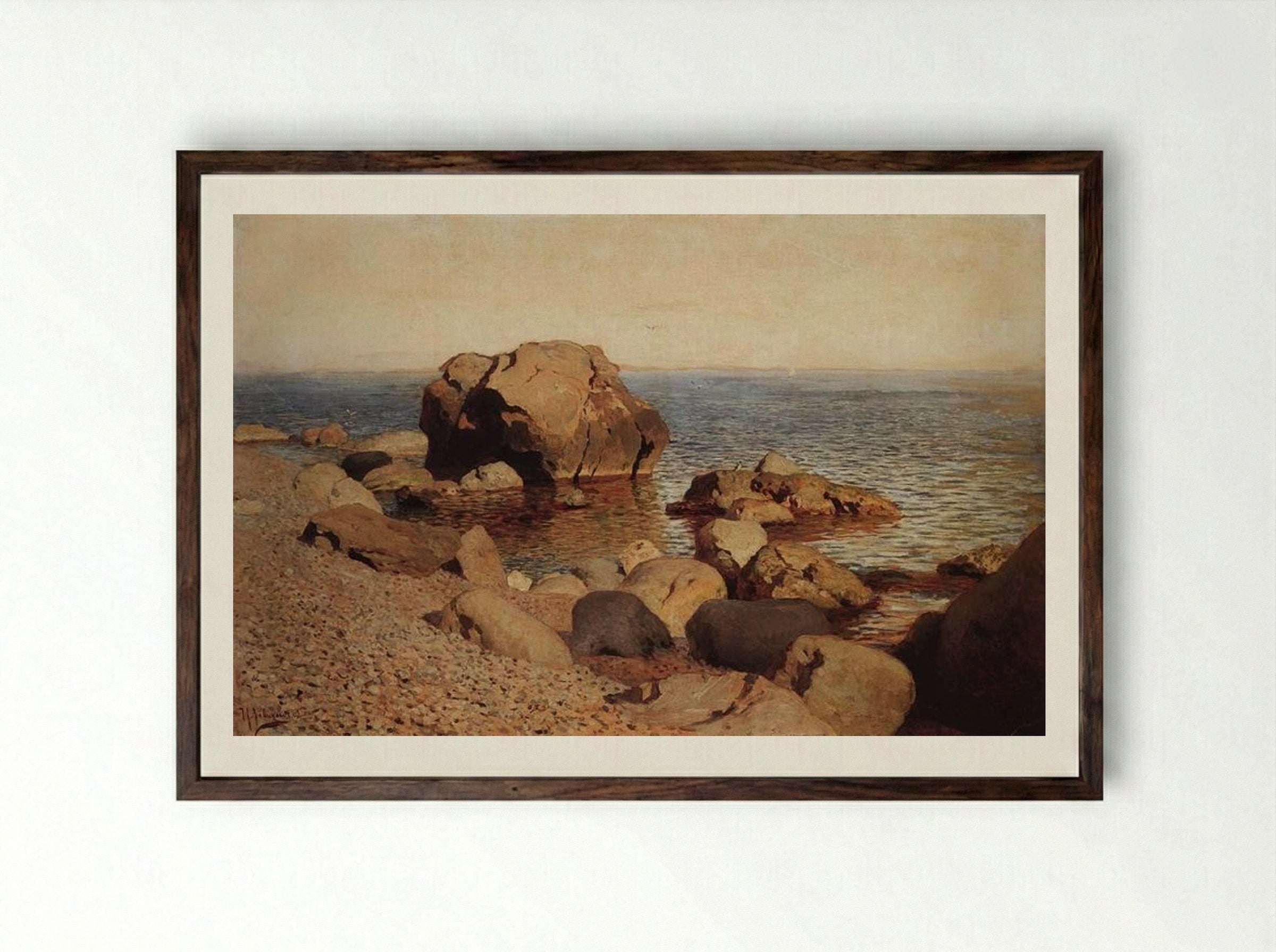 By the Seashore - Isaac Levitan - Framed Print Dark Wood
