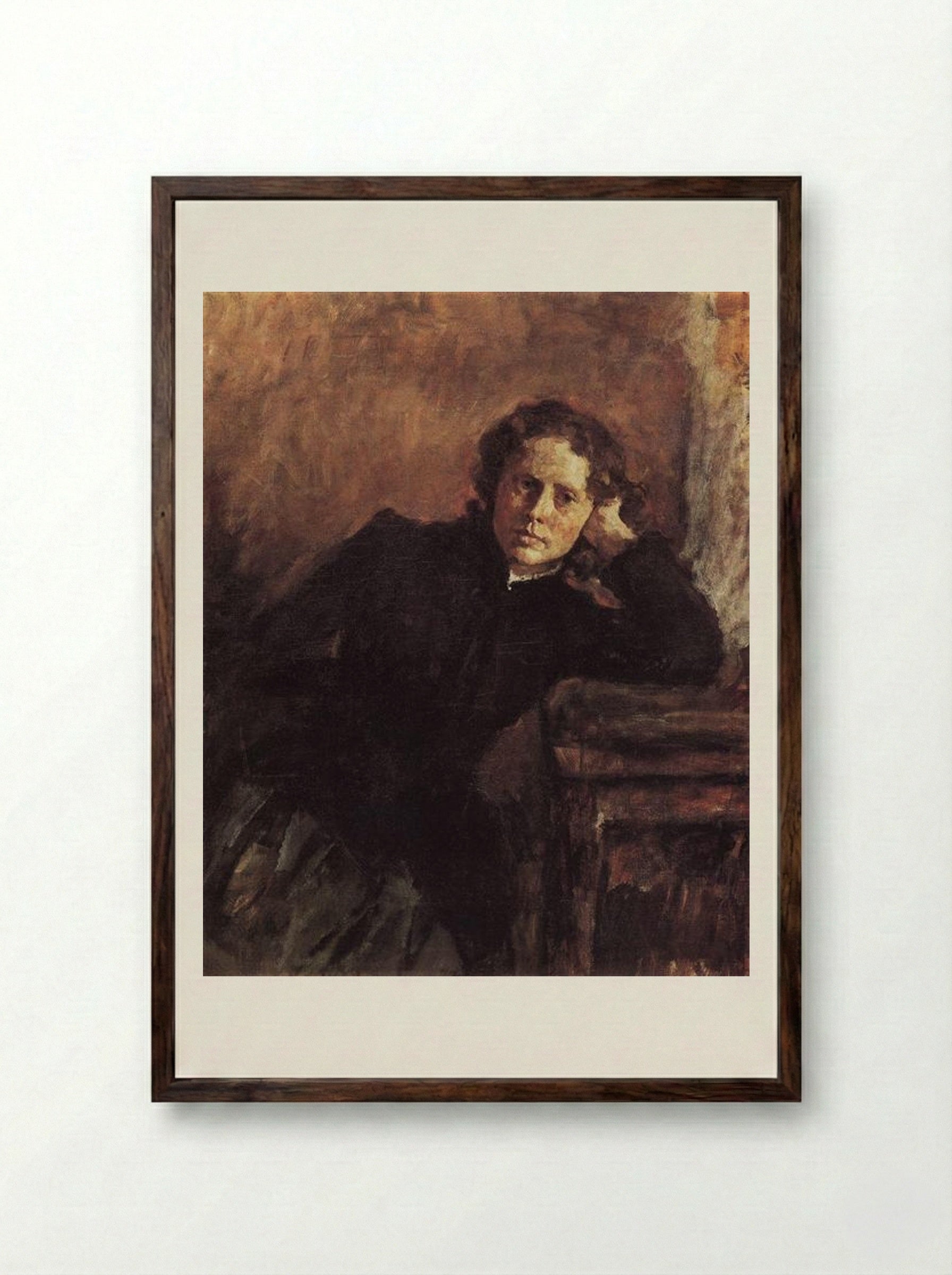 By the Window. Portrait of Olga Trubnikova - Valentin Serov - Framed Print Dark Wood