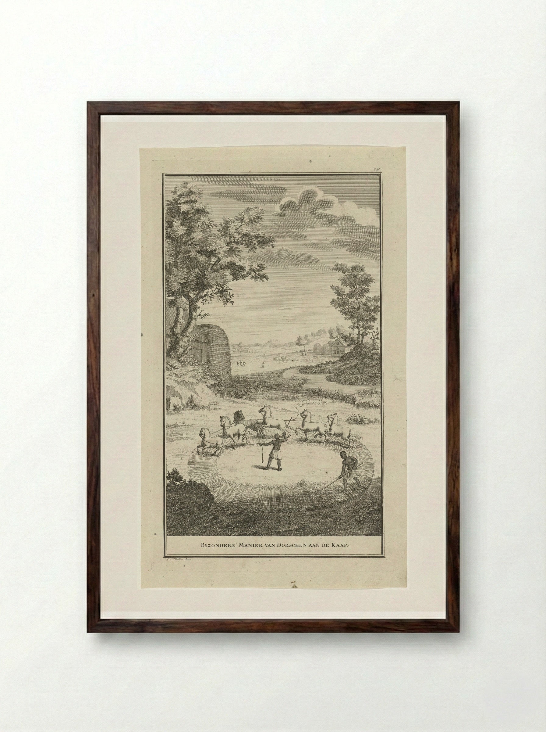 Byzondere manier van dorschen aan de Kaap - Jan Caspar Philips - Framed Print Dark Wood