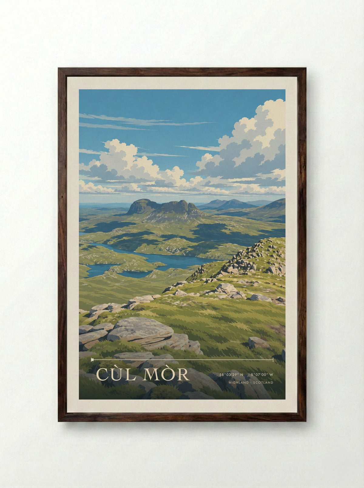 Cùl Mòr, Highland | Travel Poster - Framed Print Dark Wood