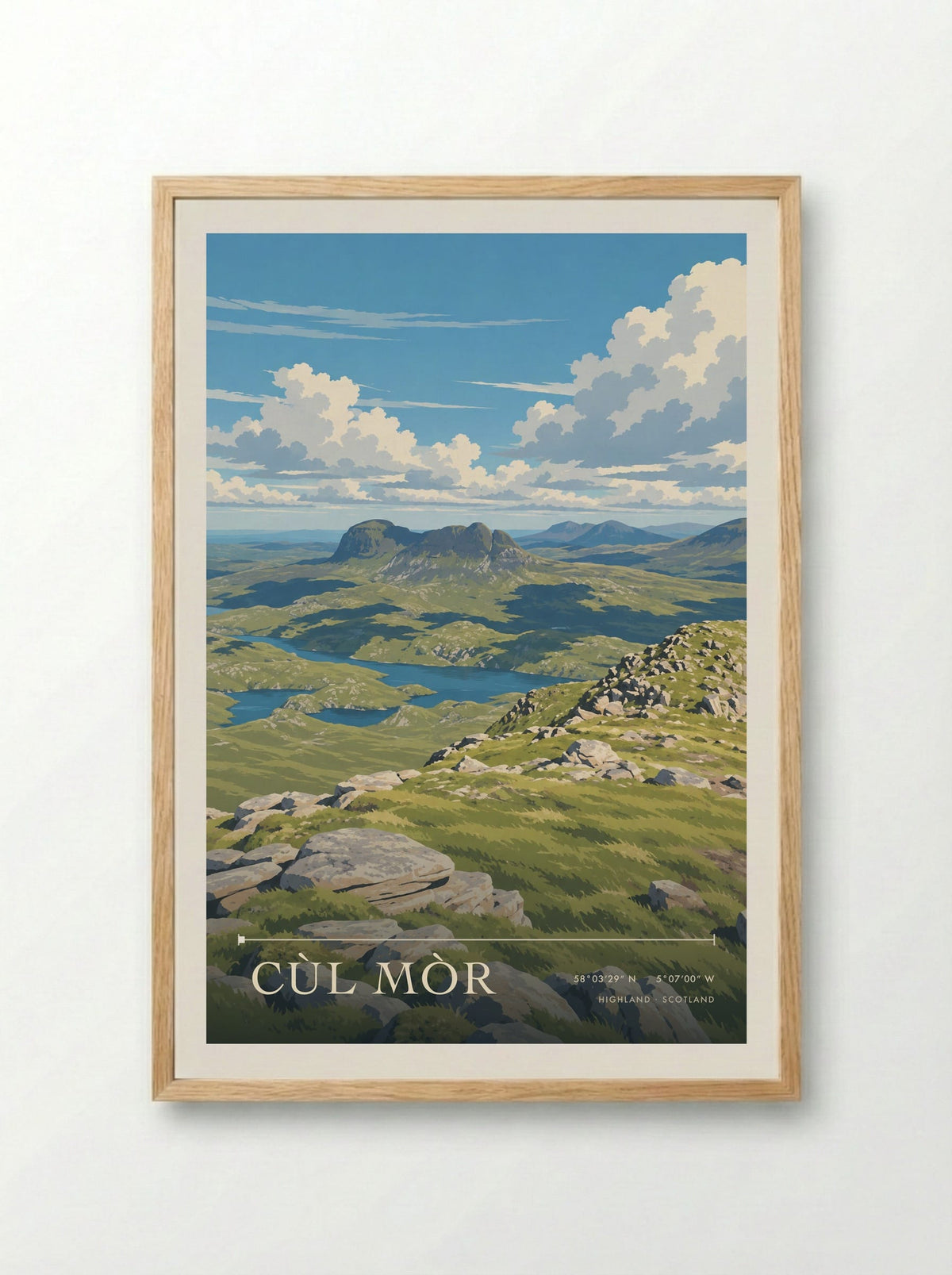 Cùl Mòr, Highland | Travel Poster - Framed Print Wood