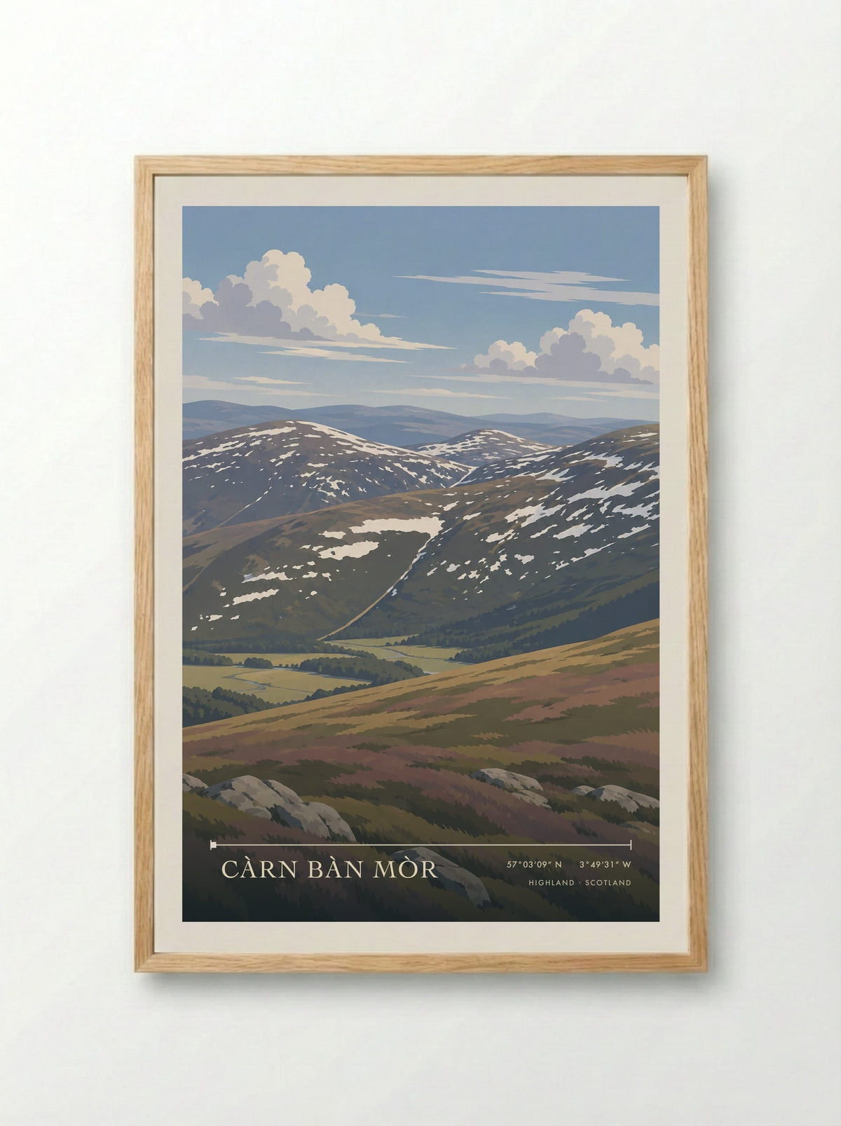Càrn Bàn Mòr, Highland | Travel Poster - Framed Print Wood
