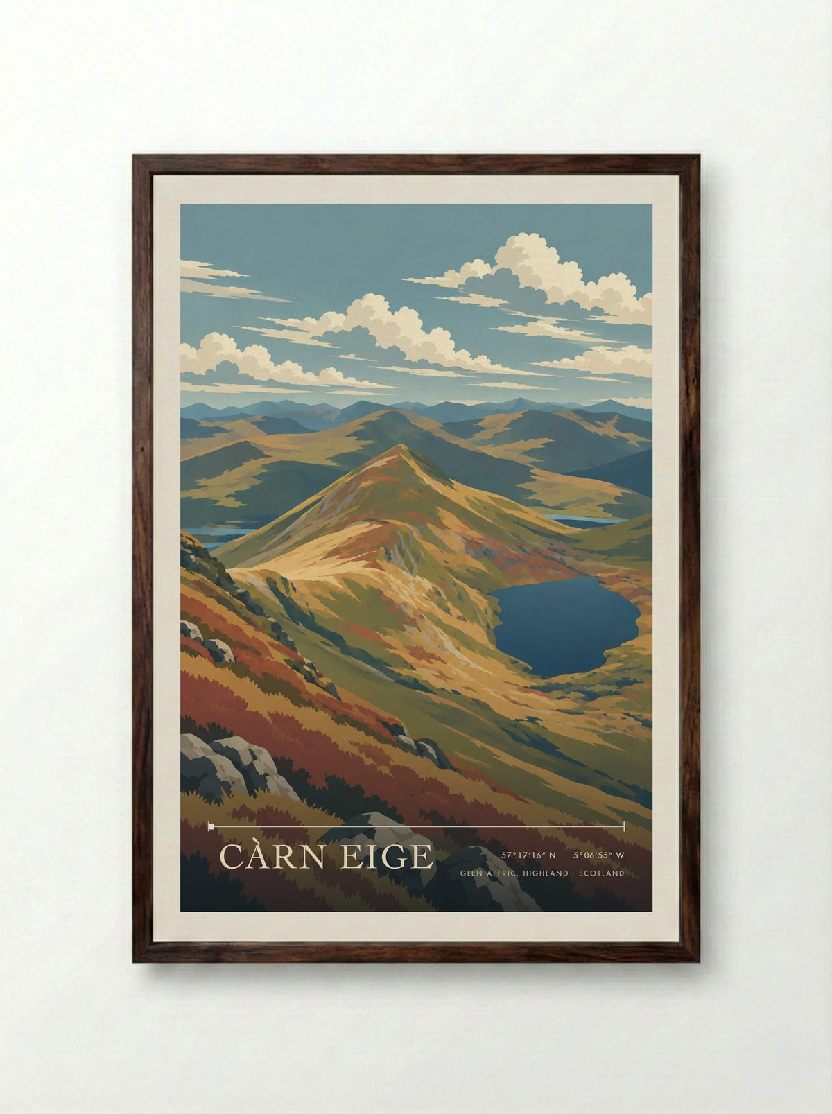 Càrn Eige, Glen Affric, Highland | Travel Poster - Framed Print Dark Wood