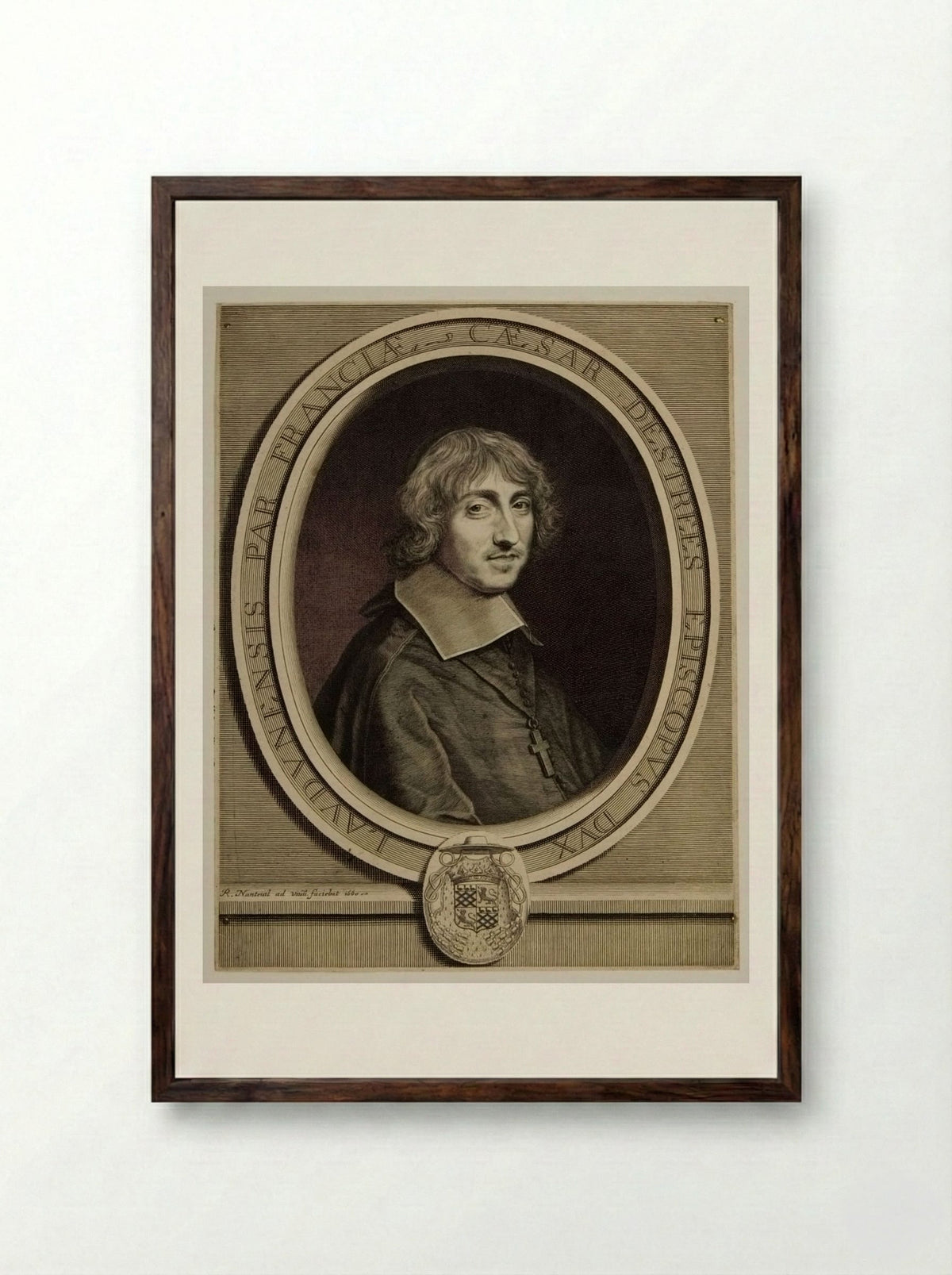 César, Cardinal d'Estrées, Evêque-Duc de Laon - Robert Nanteuil - Framed Print Dark Wood