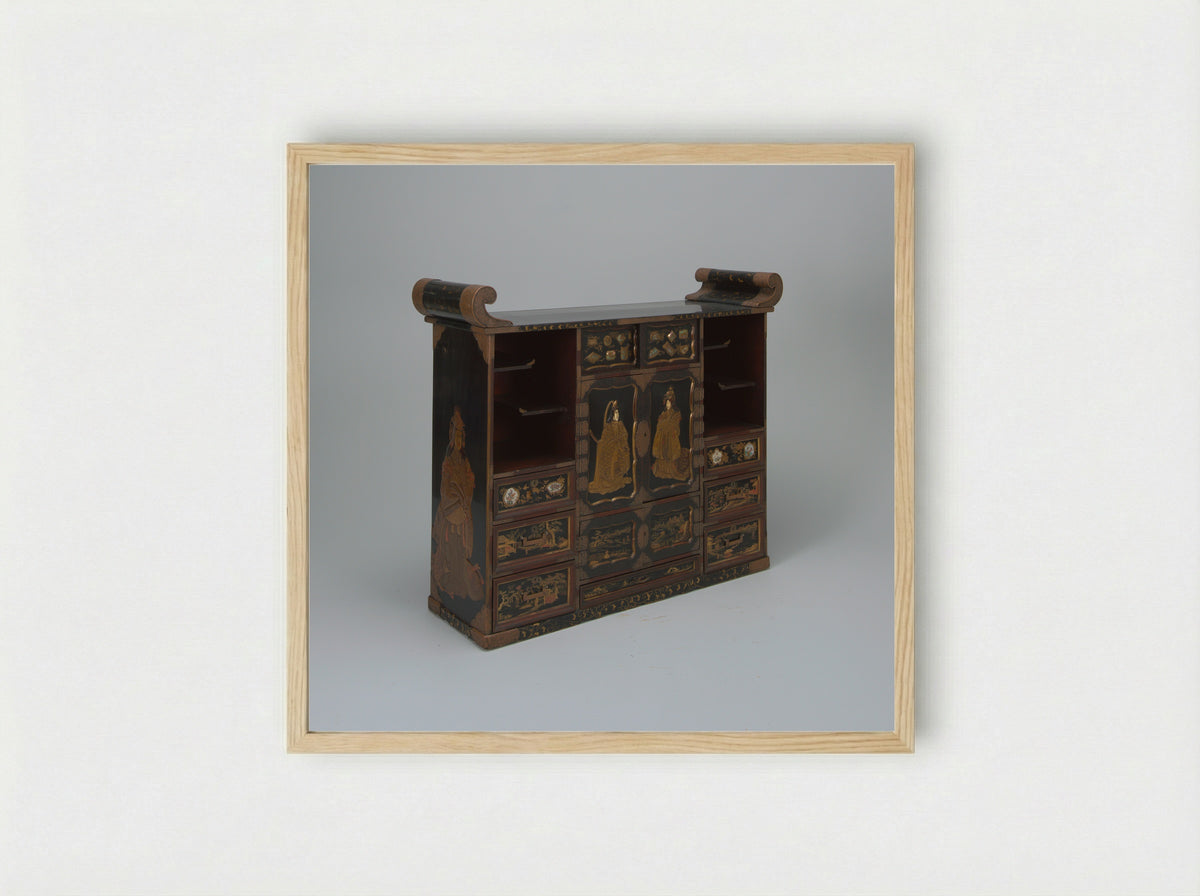 Cabinet with Figures and Landscape - Unknown - Framed Print Wood