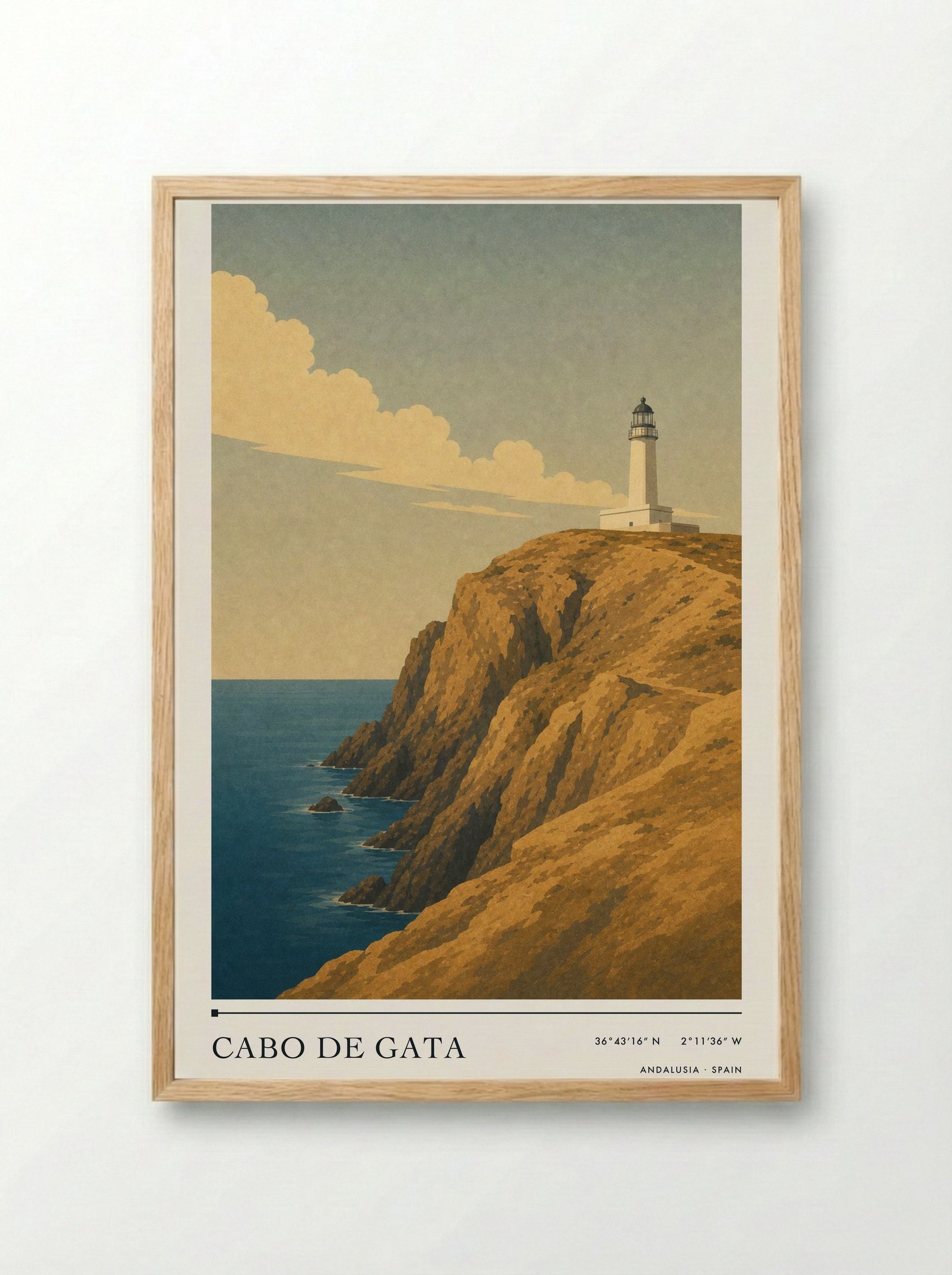Cabo de Gata Travel Poster Artwork - Framed Print Wood