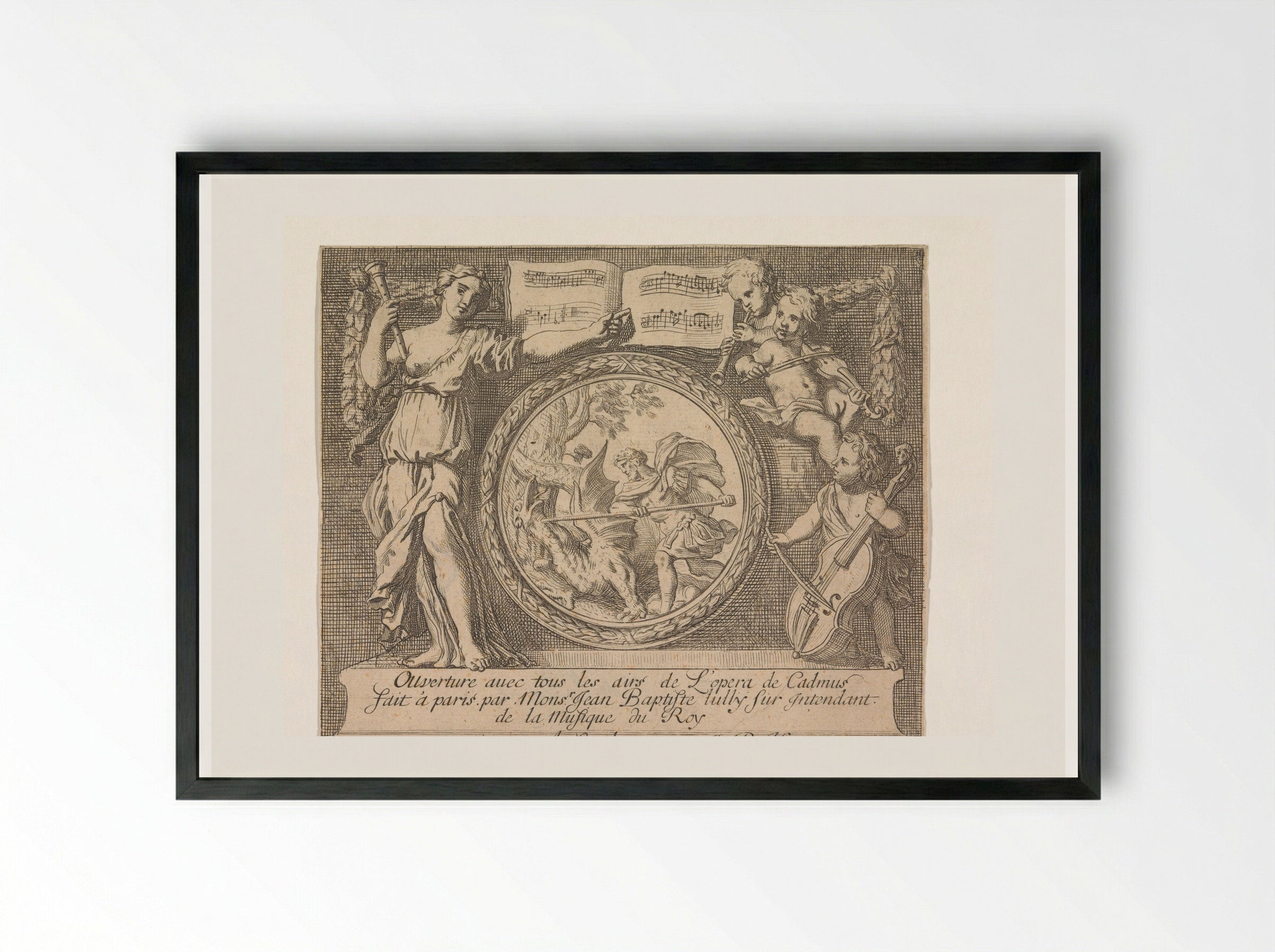 Cadmus Slaying the Dragon - Gerard de Lairesse - Framed Print Black