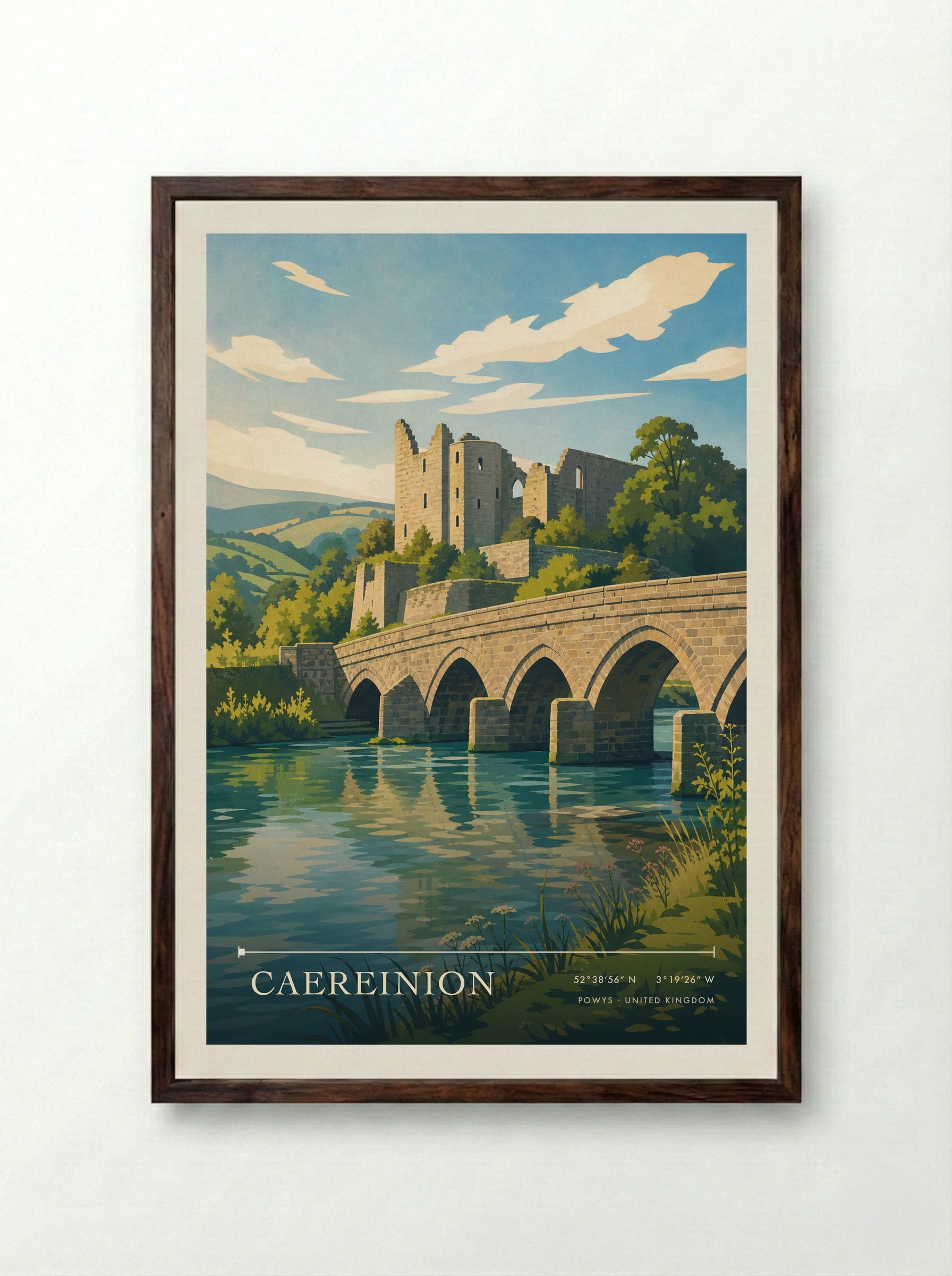 Caereinion Powys United Kingdom Travel Poster - Framed Print Dark Wood