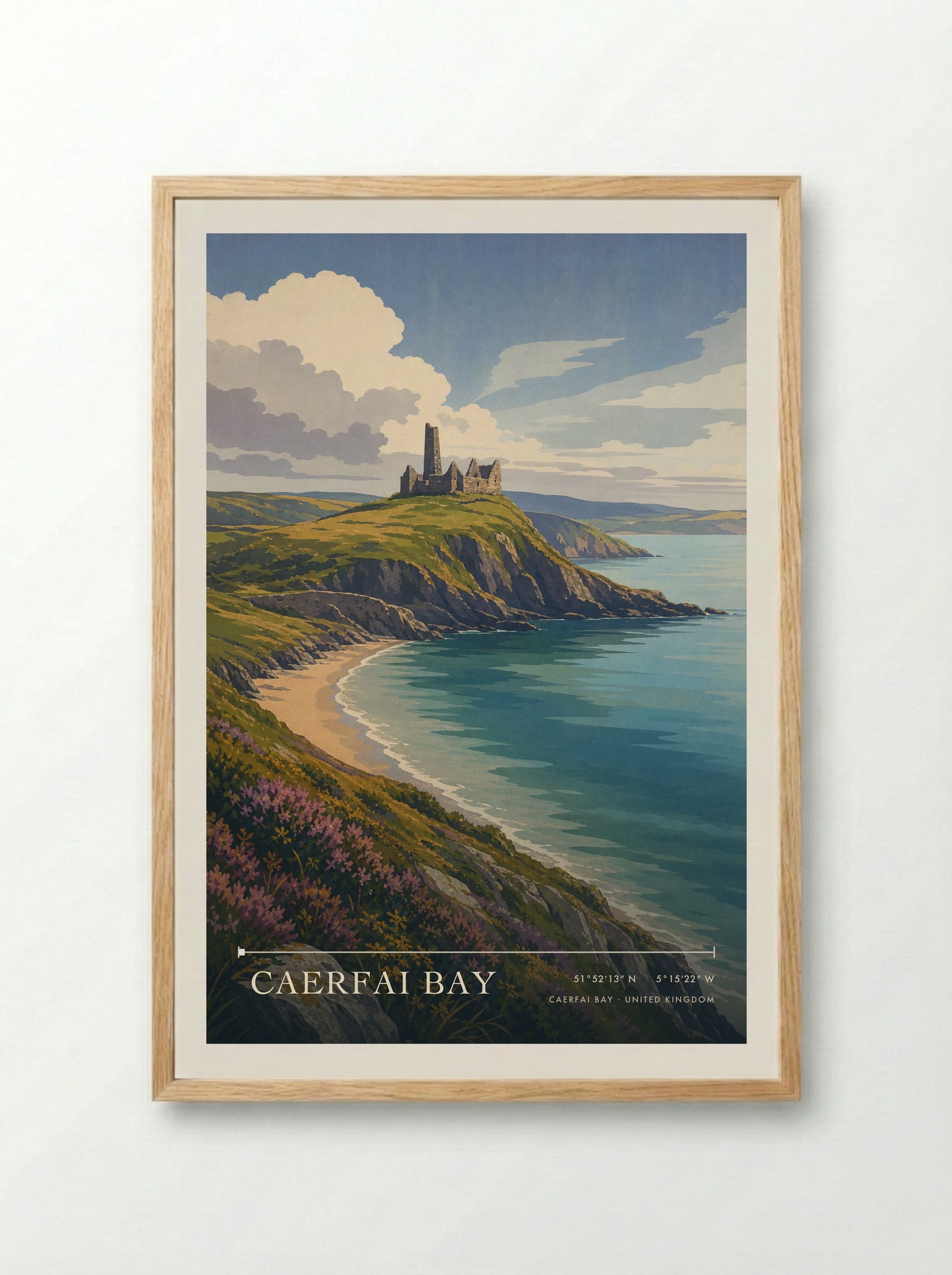 Caerfai Bay United Kingdom Travel Poster - Framed Print Wood