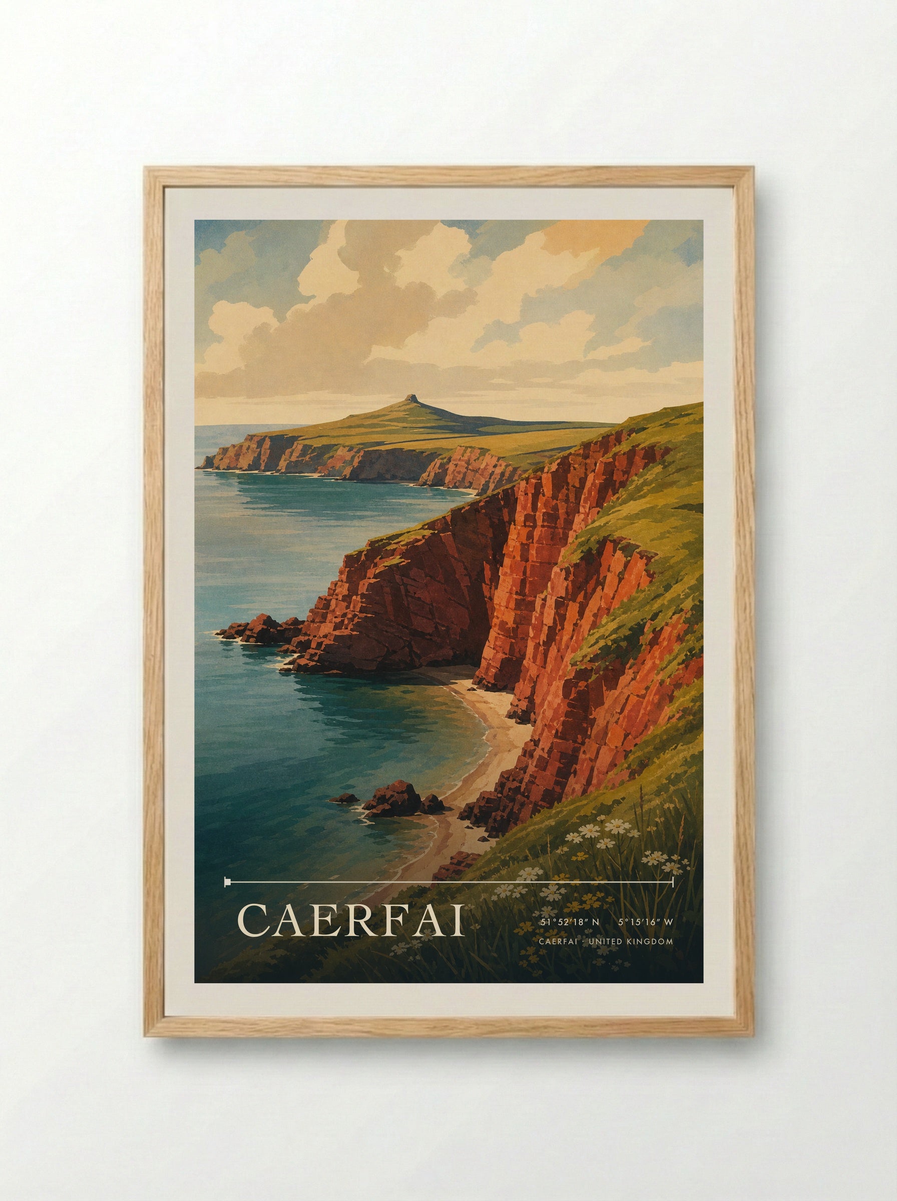 Caerfai United Kingdom Travel Poster - Framed Print Wood