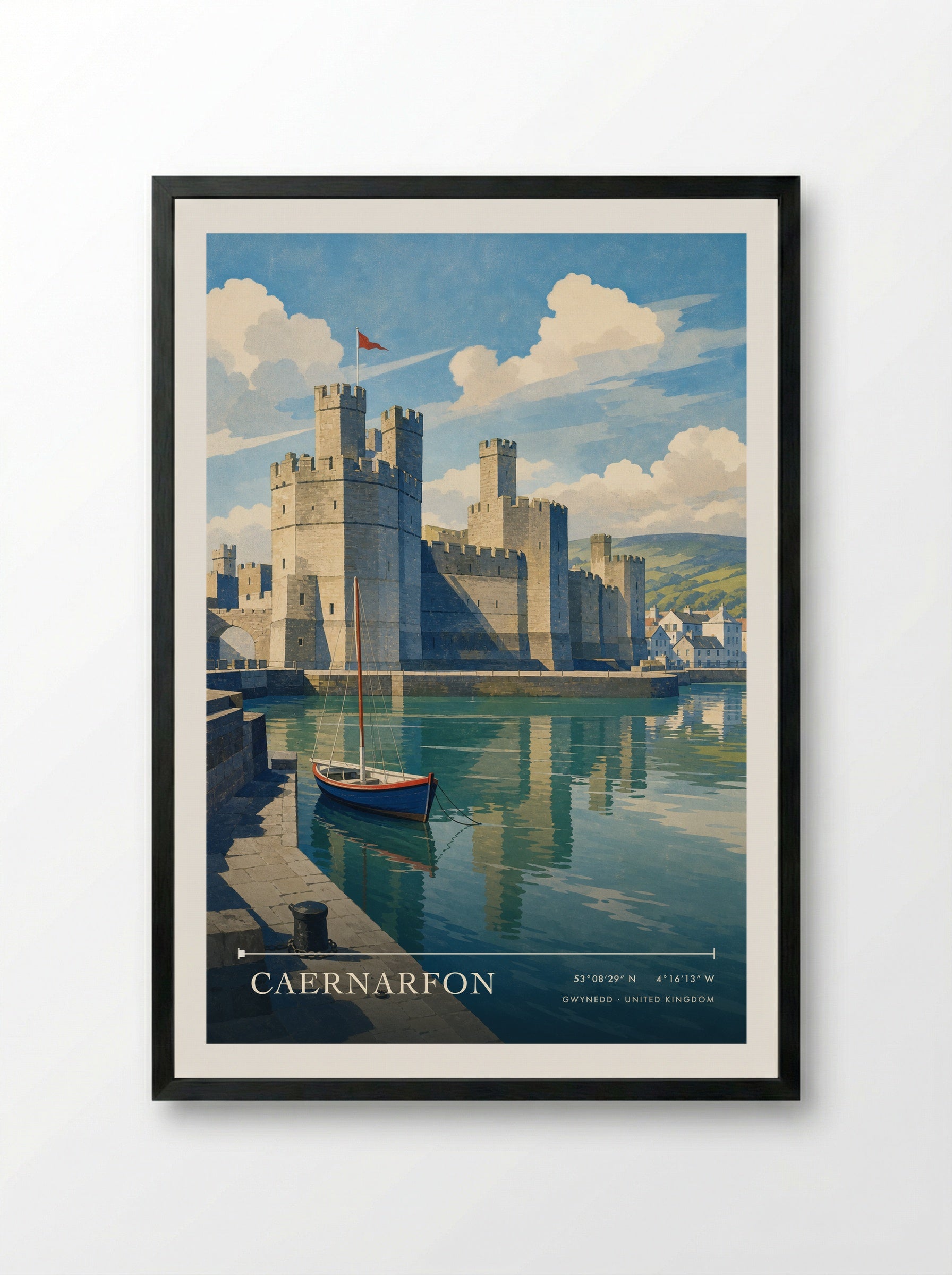 Caernarfon Gwynedd United Kingdom Travel Poster - Framed Print Black