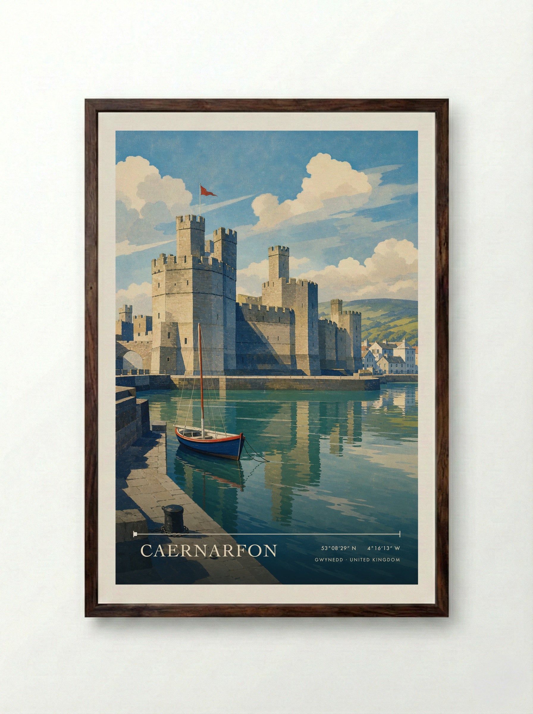 Caernarfon Gwynedd United Kingdom Travel Poster - Framed Print Dark Wood
