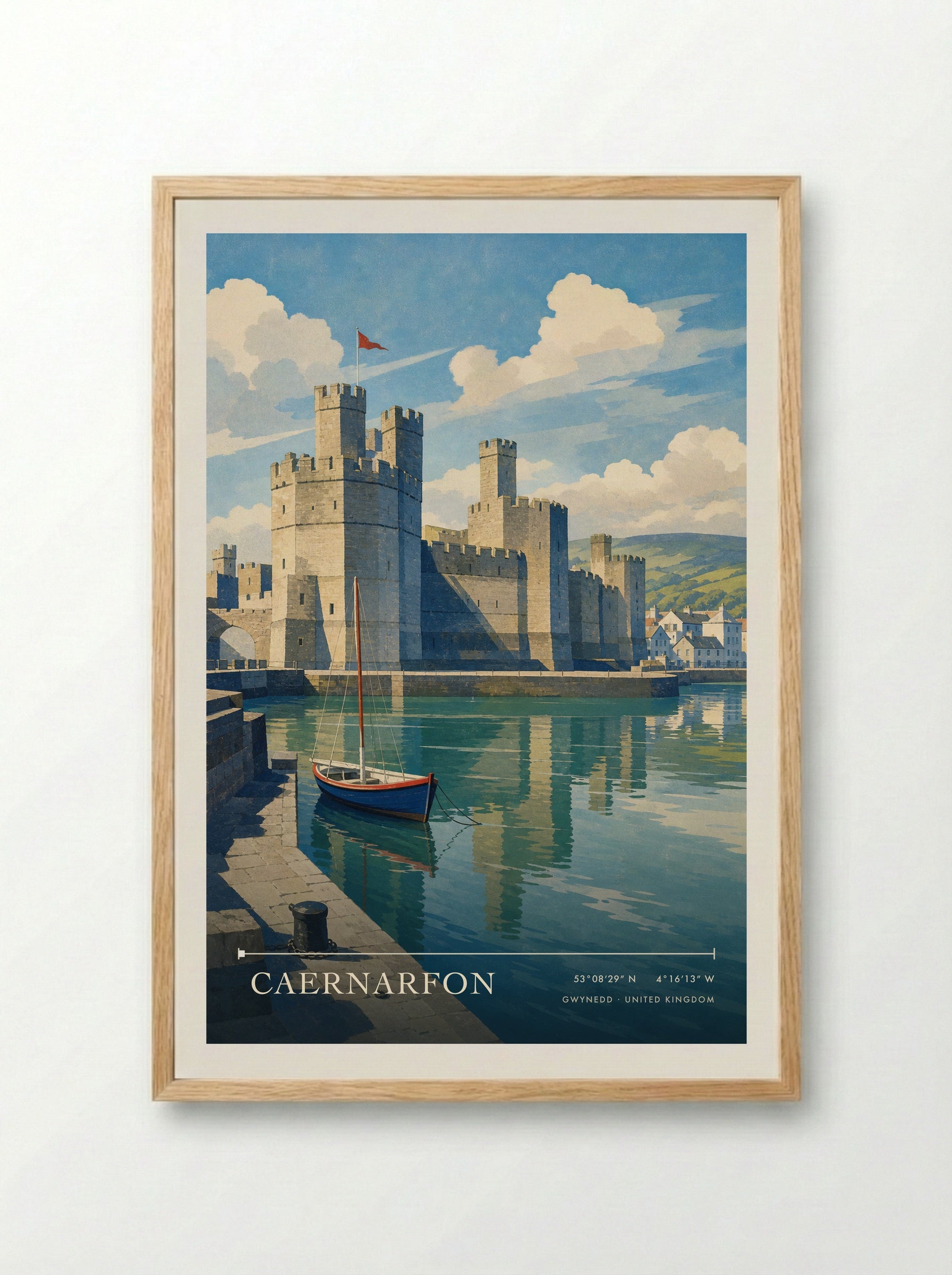Caernarfon Gwynedd United Kingdom Travel Poster - Framed Print Wood