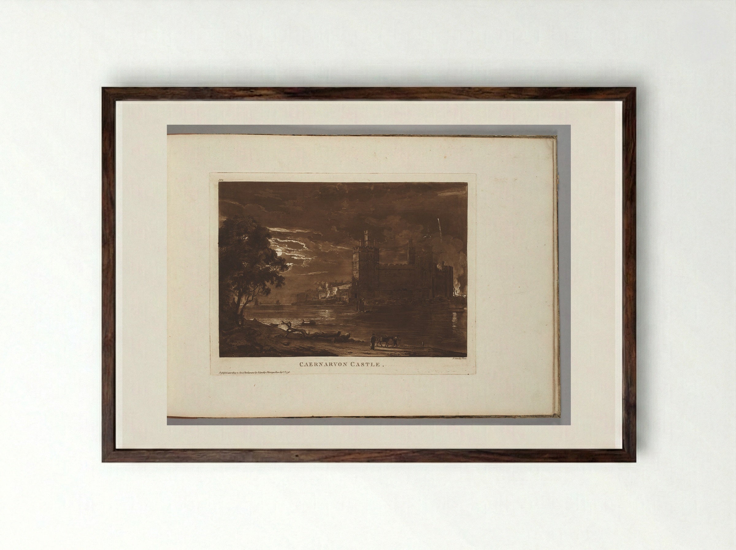 Caernarvon Castle (Night) - Paul Sandby - Framed Print Dark Wood