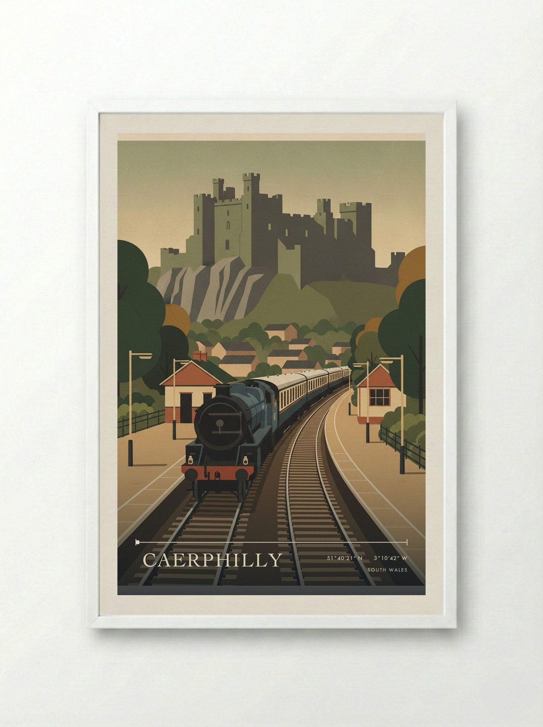 Caerphilly South Wales Wales Travel Poster - Framed Print White