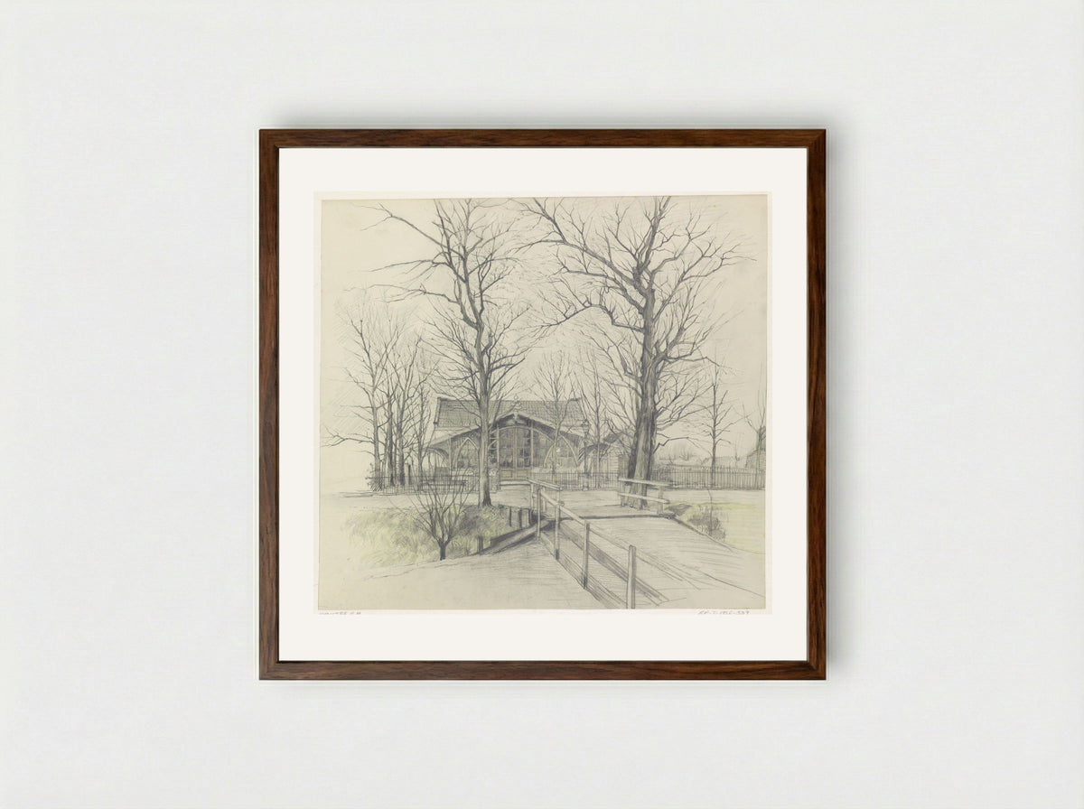 Café onder kale bomen - Anna Maria Kruijff - Framed Print Dark Wood
