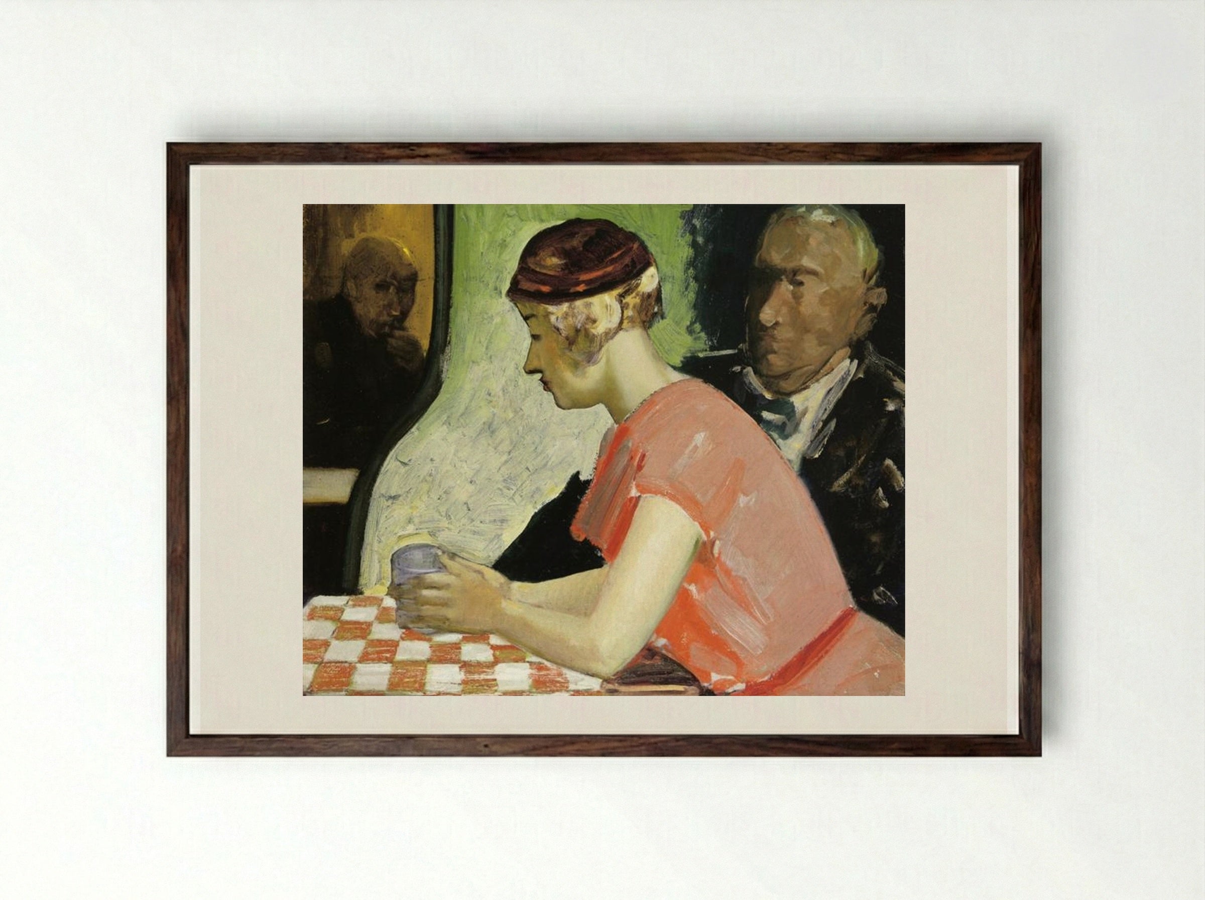 Cafe Scene (A Study of a Young Woman) - George Luks - Framed Print Dark Wood