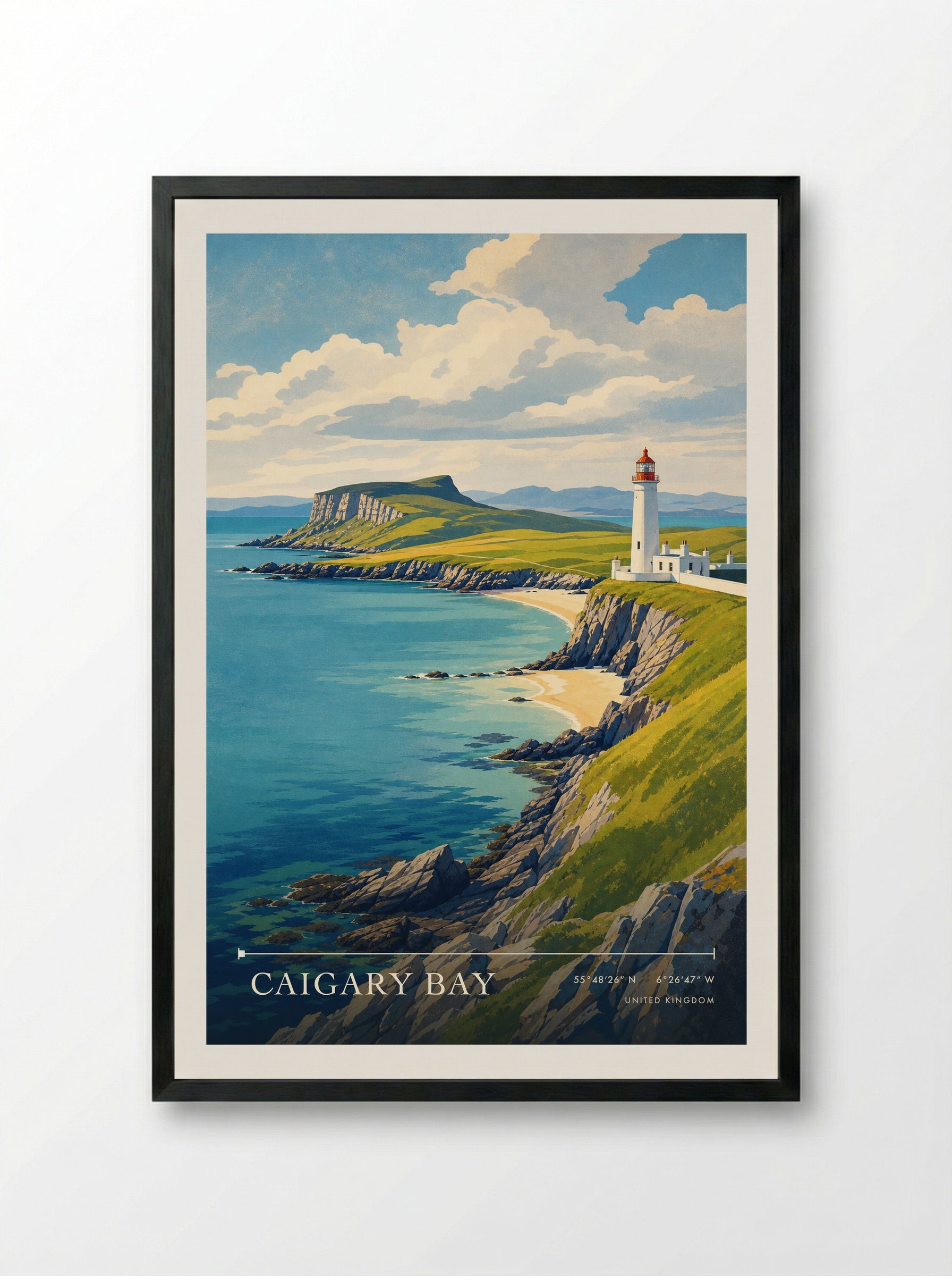 Caigary Bay United Kingdom Travel Poster - Framed Print Black